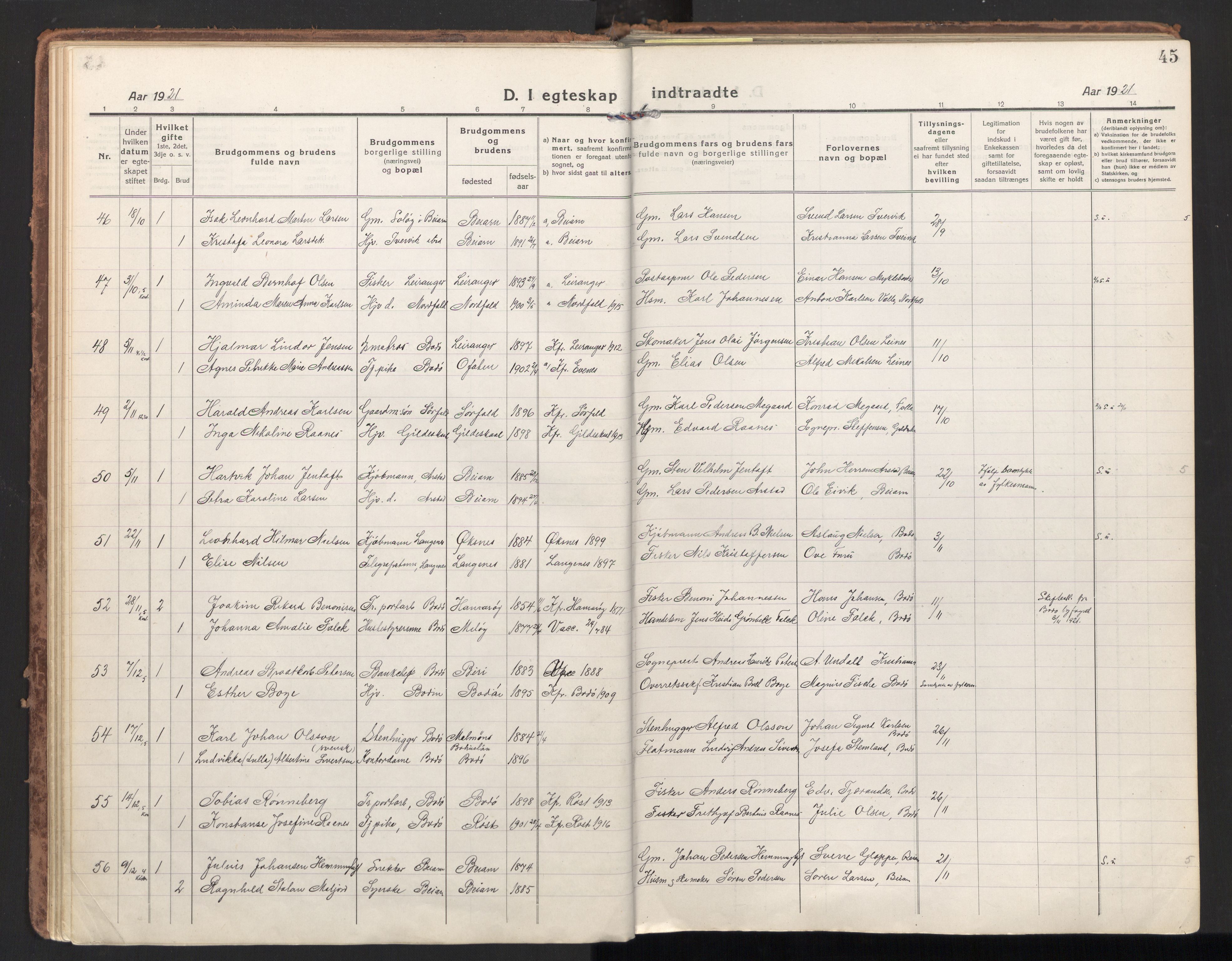 Ministerialprotokoller, klokkerbøker og fødselsregistre - Nordland, SAT/A-1459/801/L0018: Parish register (official) no. 801A18, 1916-1930, p. 45