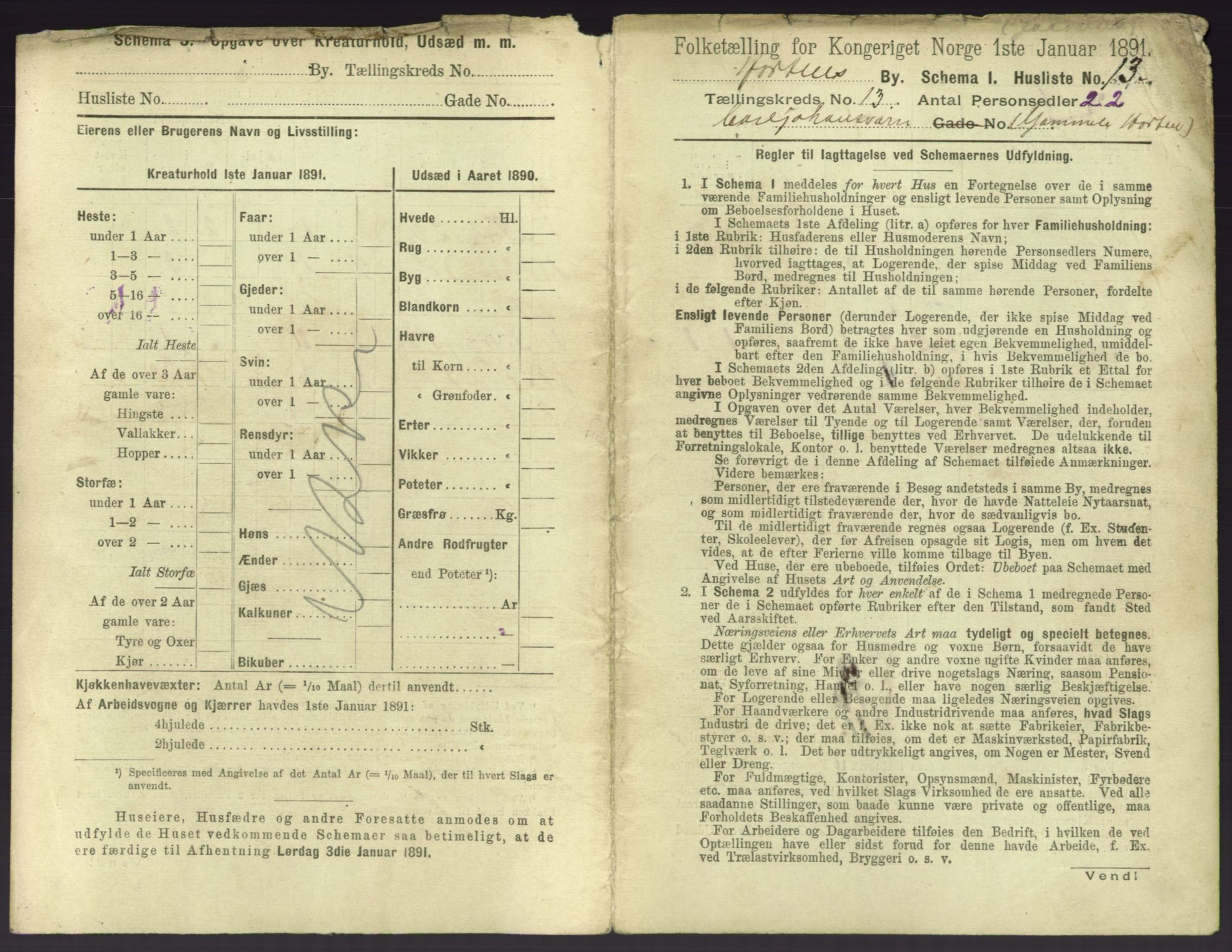 RA, 1891 census for 0703 Horten, 1891, p. 1509