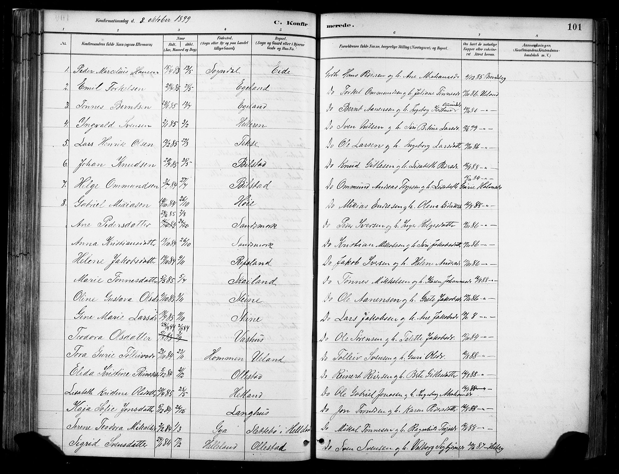 Lund sokneprestkontor, AV/SAST-A-101809/S06/L0012: Parish register (official) no. A 11, 1887-1921, p. 101