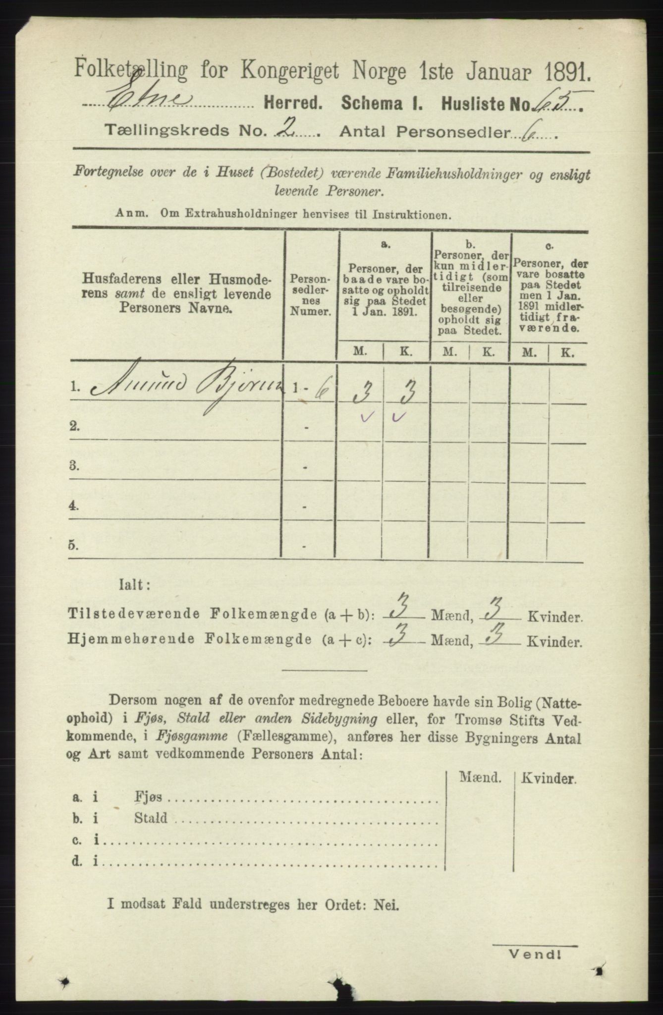 RA, 1891 census for 1211 Etne, 1891, p. 326