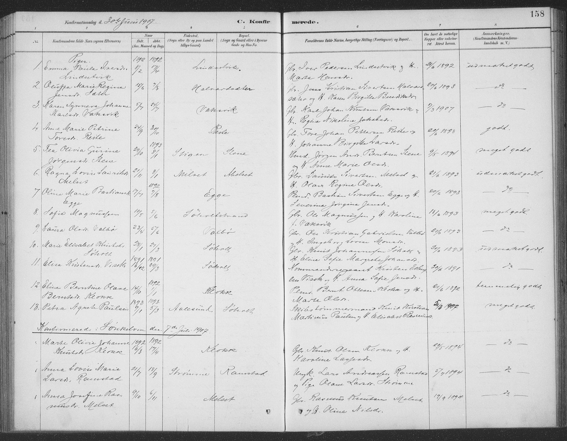 Ministerialprotokoller, klokkerbøker og fødselsregistre - Møre og Romsdal, AV/SAT-A-1454/522/L0316: Parish register (official) no. 522A11, 1890-1911, p. 158