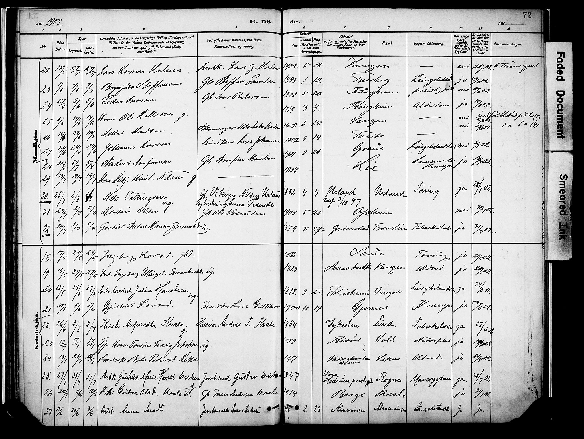 Voss sokneprestembete, AV/SAB-A-79001/H/Haa: Parish register (official) no. A 22, 1887-1909, p. 72