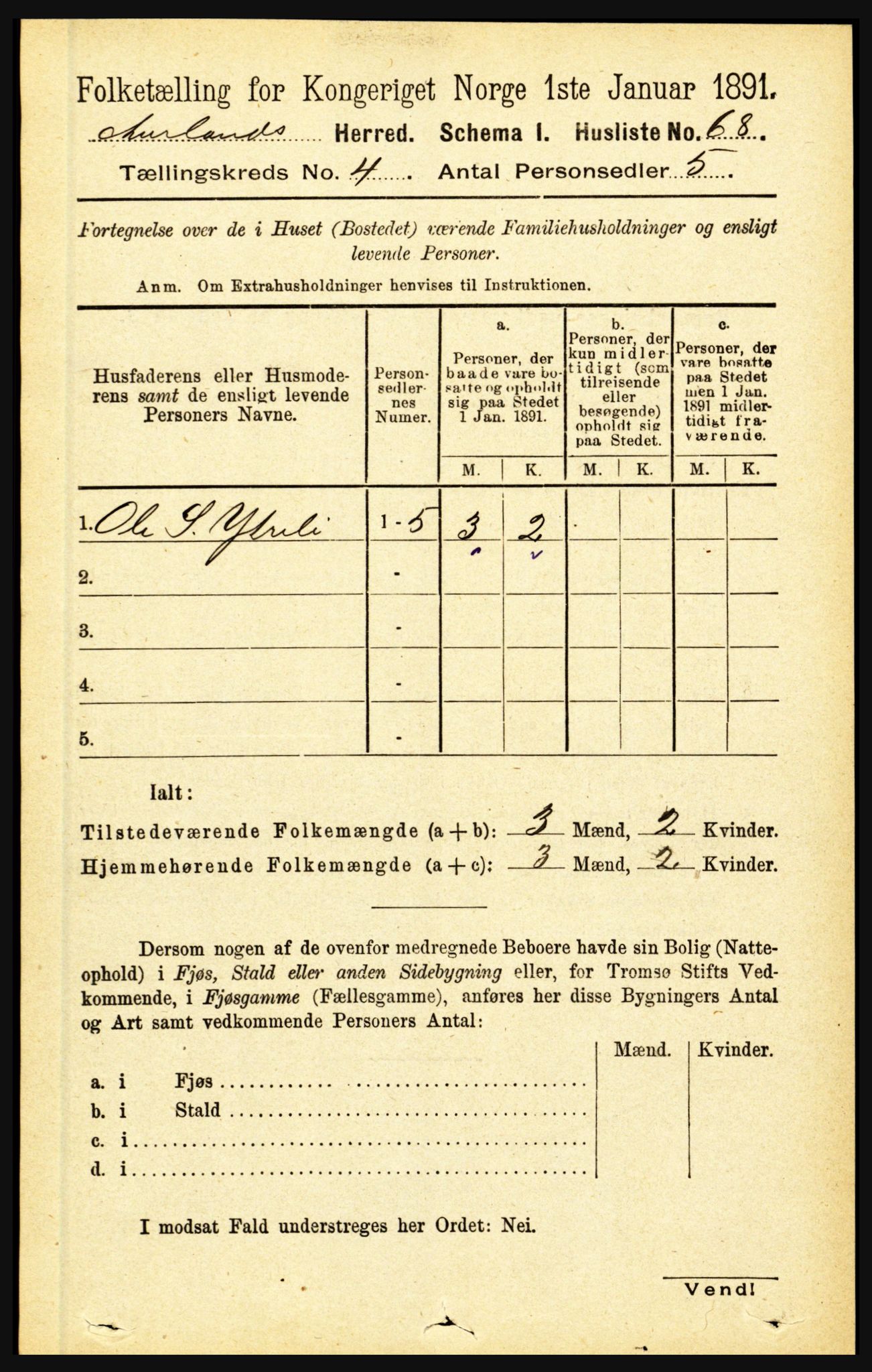 RA, 1891 census for 1421 Aurland, 1891, p. 1352