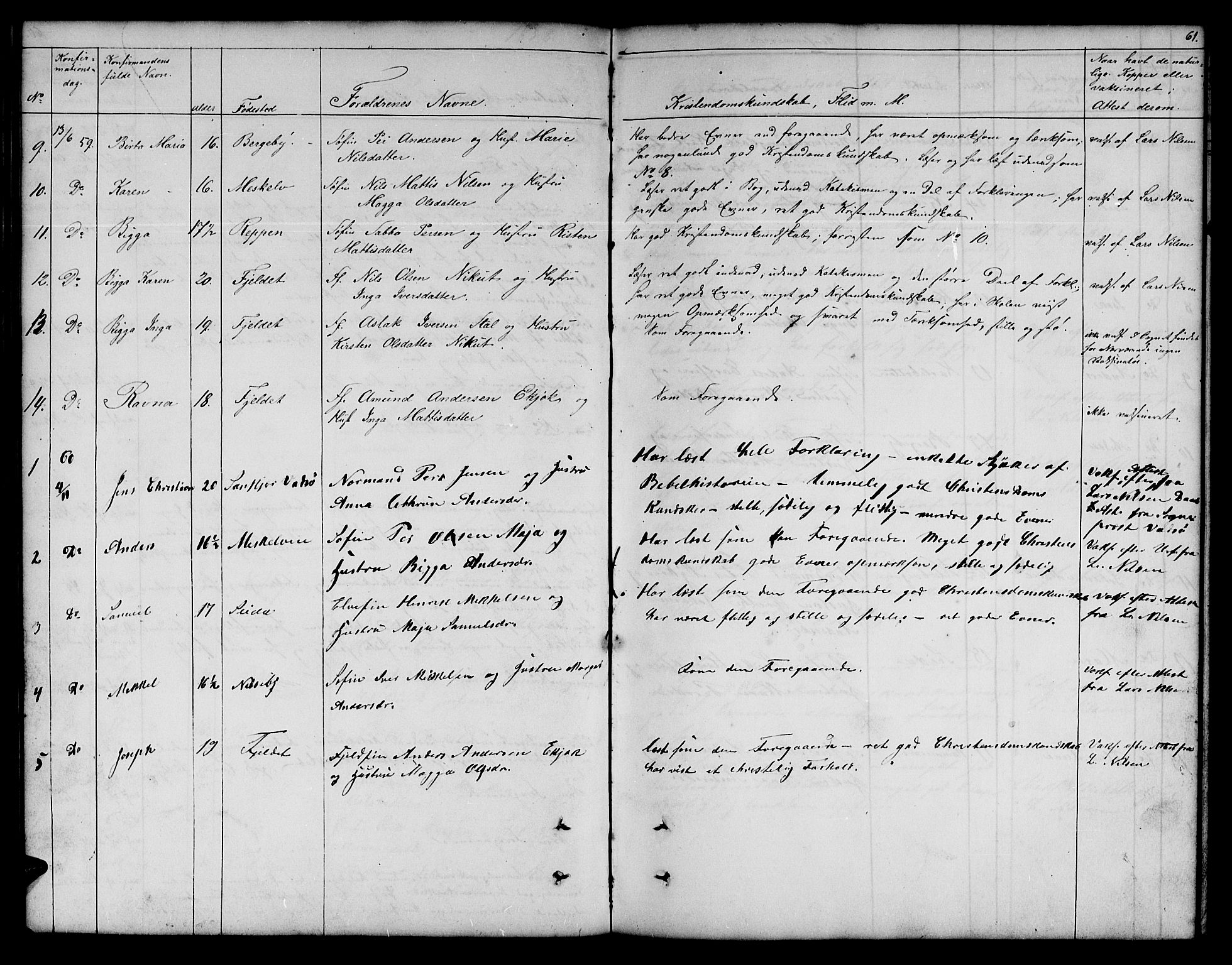 Nesseby sokneprestkontor, AV/SATØ-S-1330/H/Hb/L0001klokker: Parish register (copy) no. 1, 1844-1861, p. 61