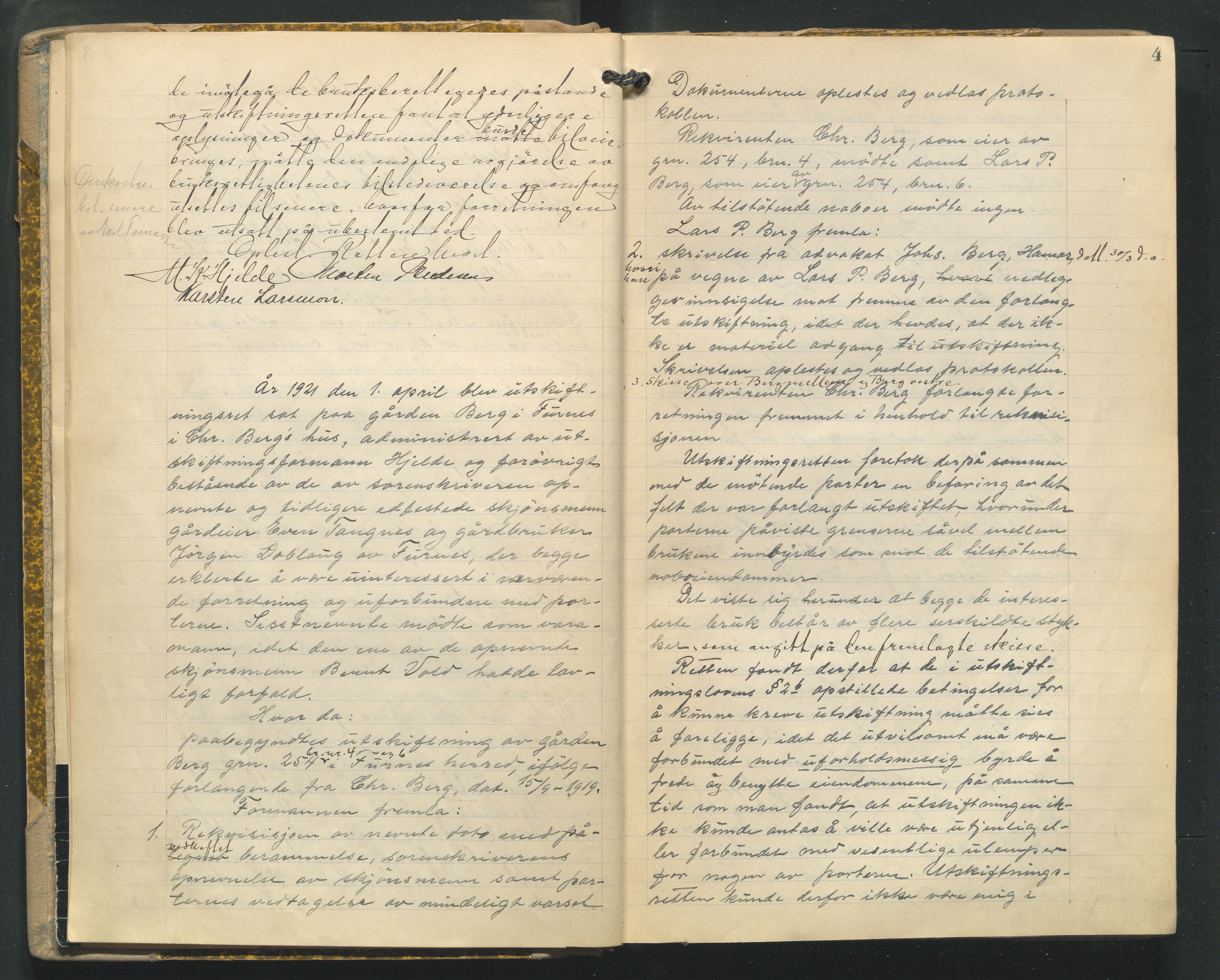 Hedmark og Østerdal jordskifterett, AV/SAH-JORDSKIFTEH-002/G/Ga/L0005/0002: Rettsbøker / Rettsbok - P, 1920-1923, p. 4
