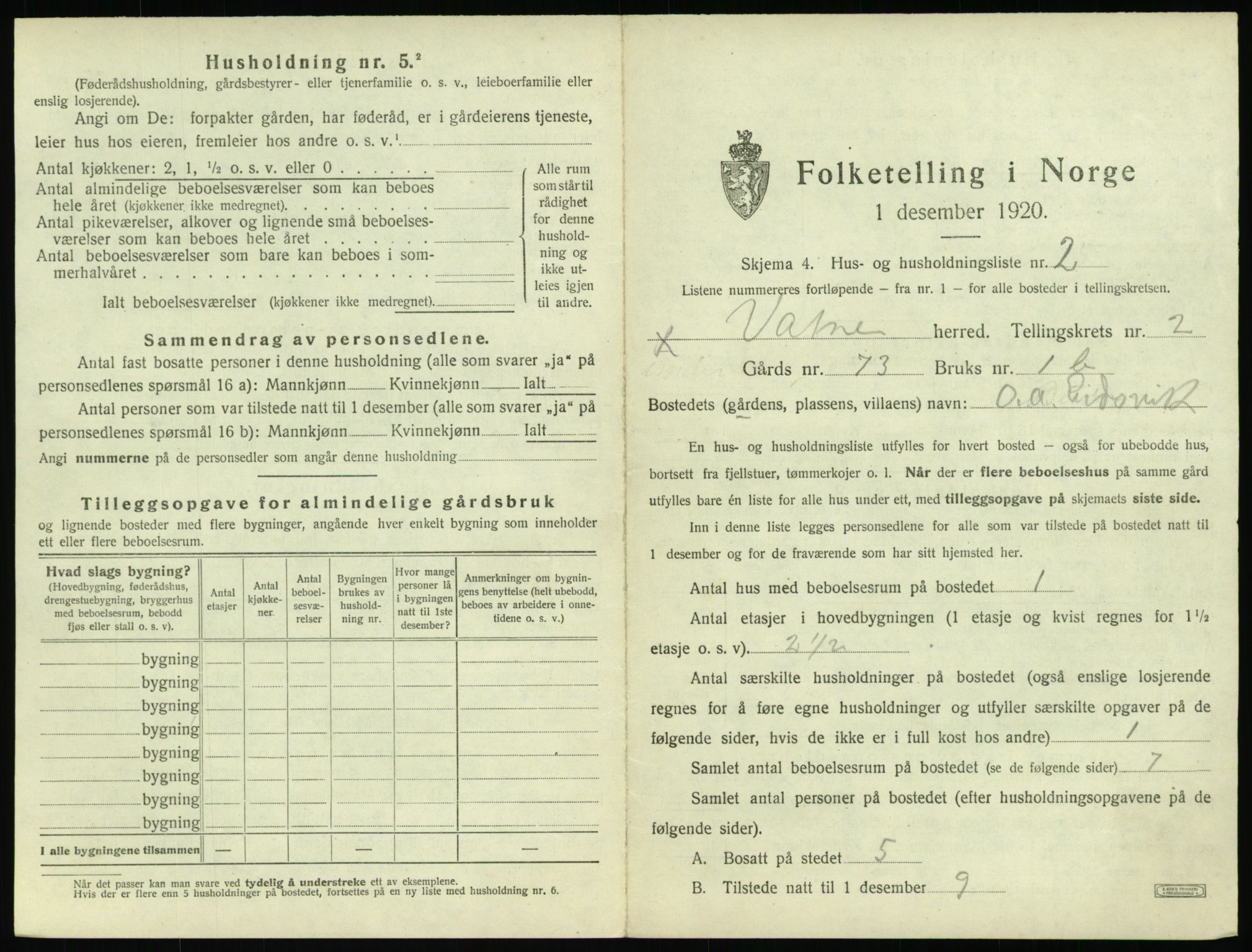 SAT, 1920 census for Vatne, 1920, p. 118