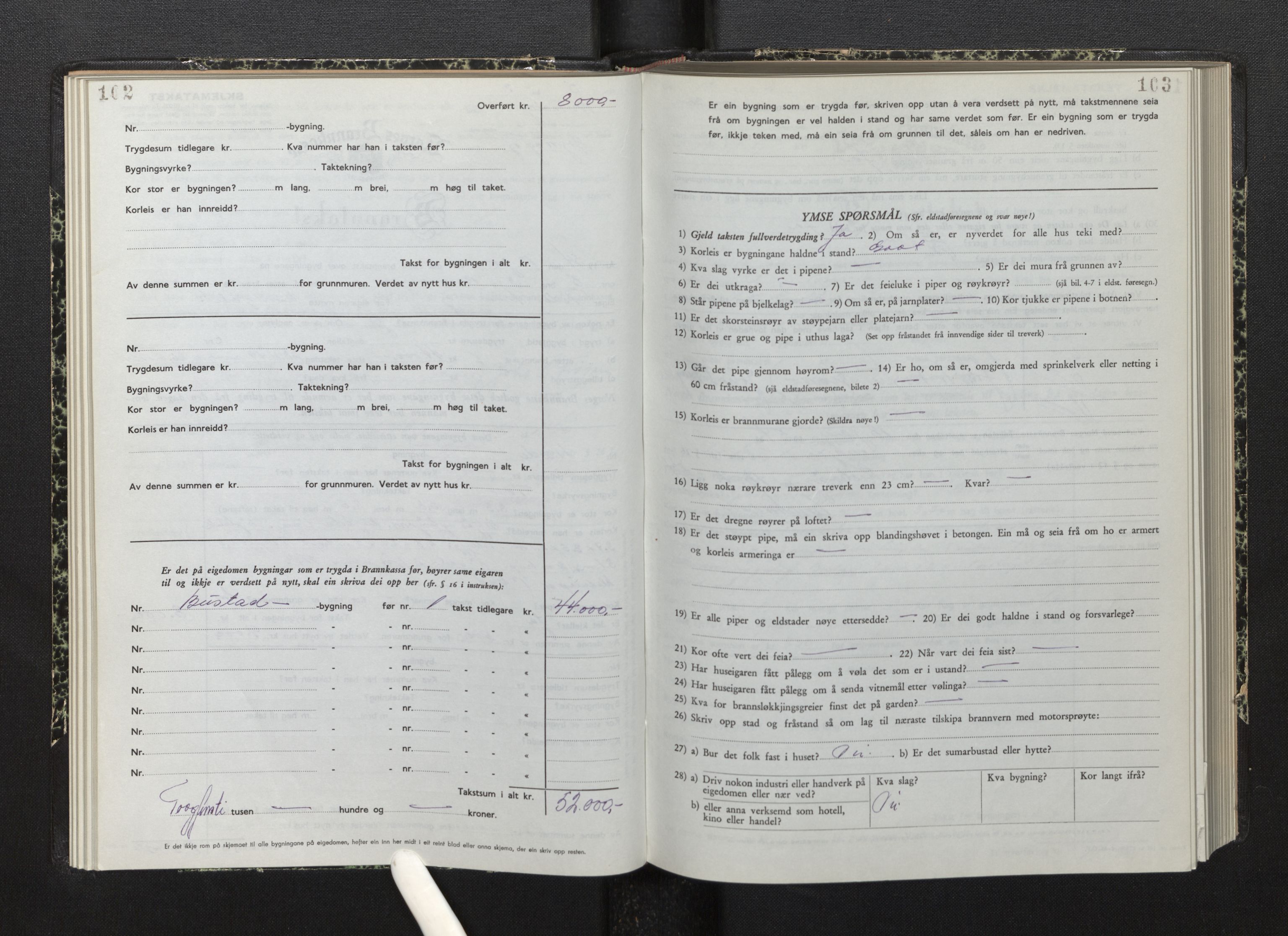 Lensmannen i Bremanger, AV/SAB-A-26701/0012/L0010: Branntakstprotokoll, skjematakst, 1950-1955, p. 102-103