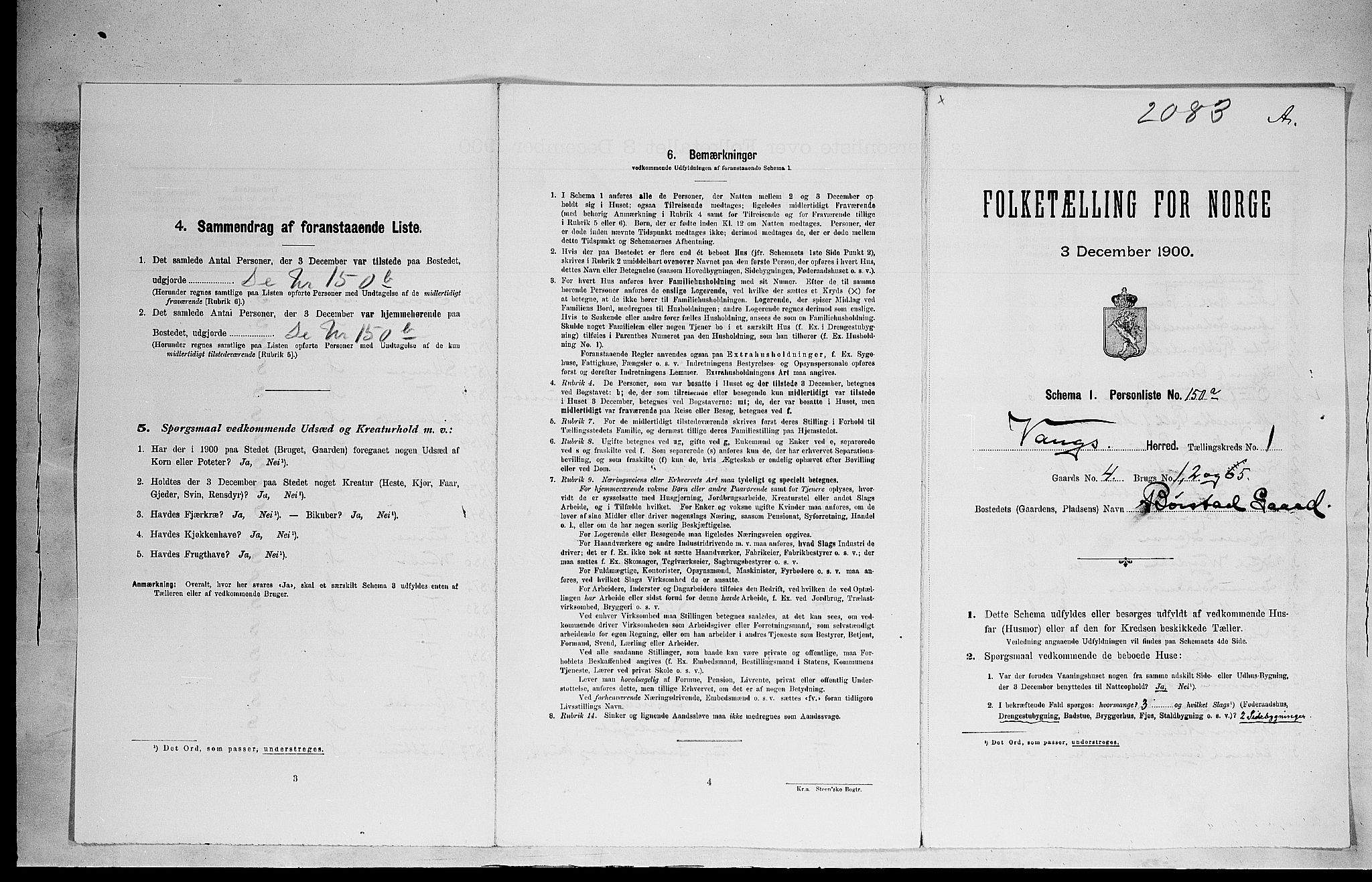 SAH, 1900 census for Vang, 1900, p. 344