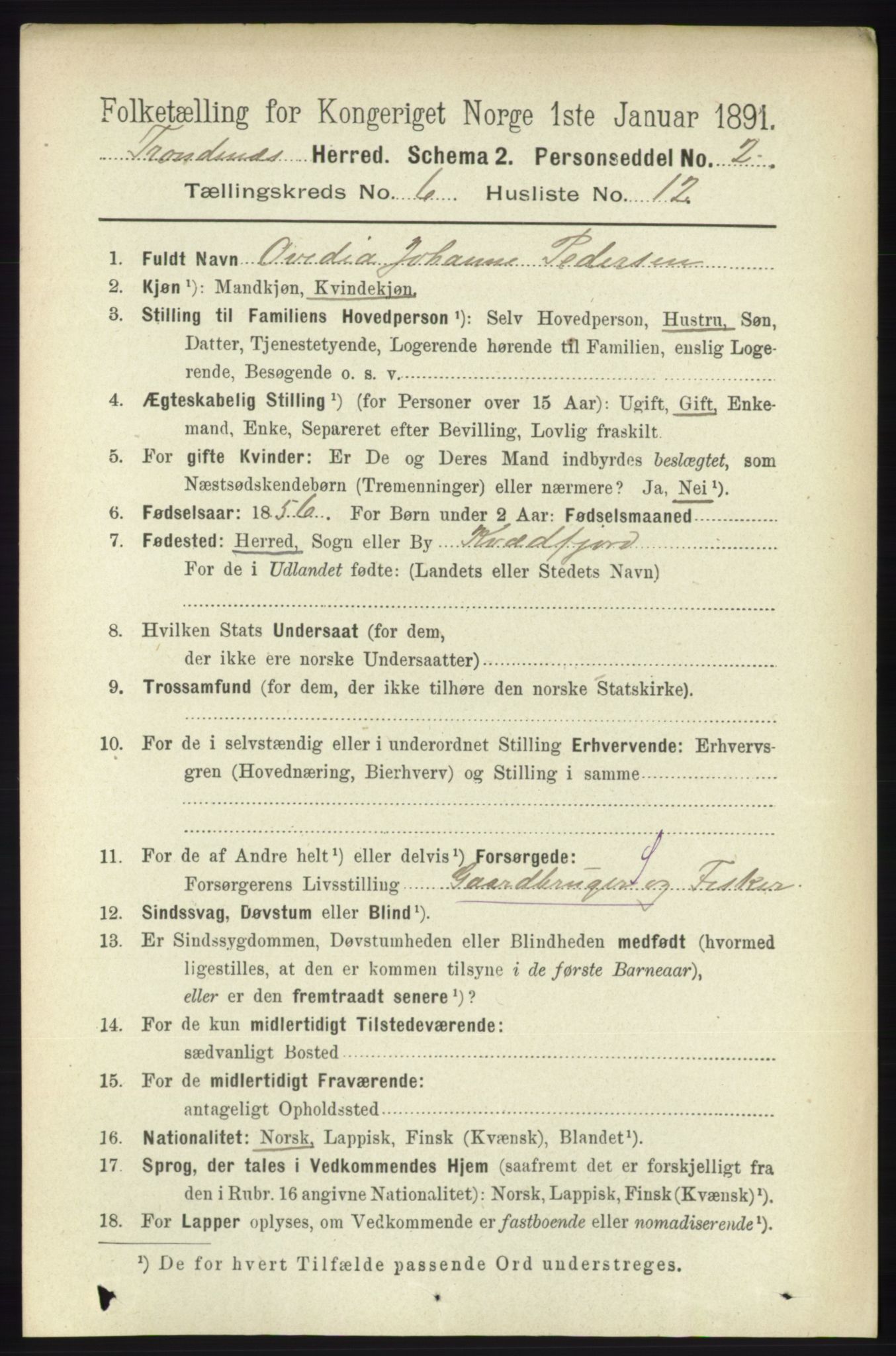 RA, 1891 census for 1914 Trondenes, 1891, p. 3878