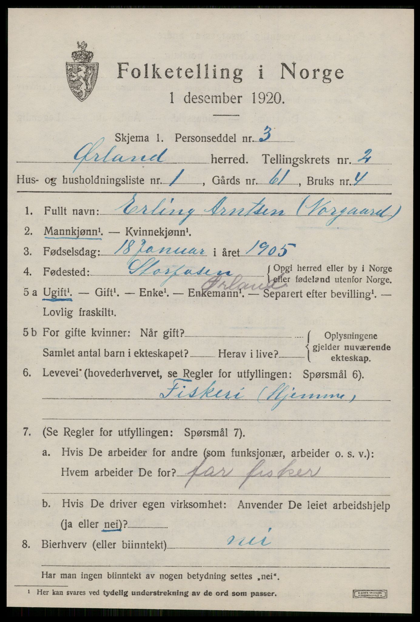 SAT, 1920 census for Ørland, 1920, p. 2231