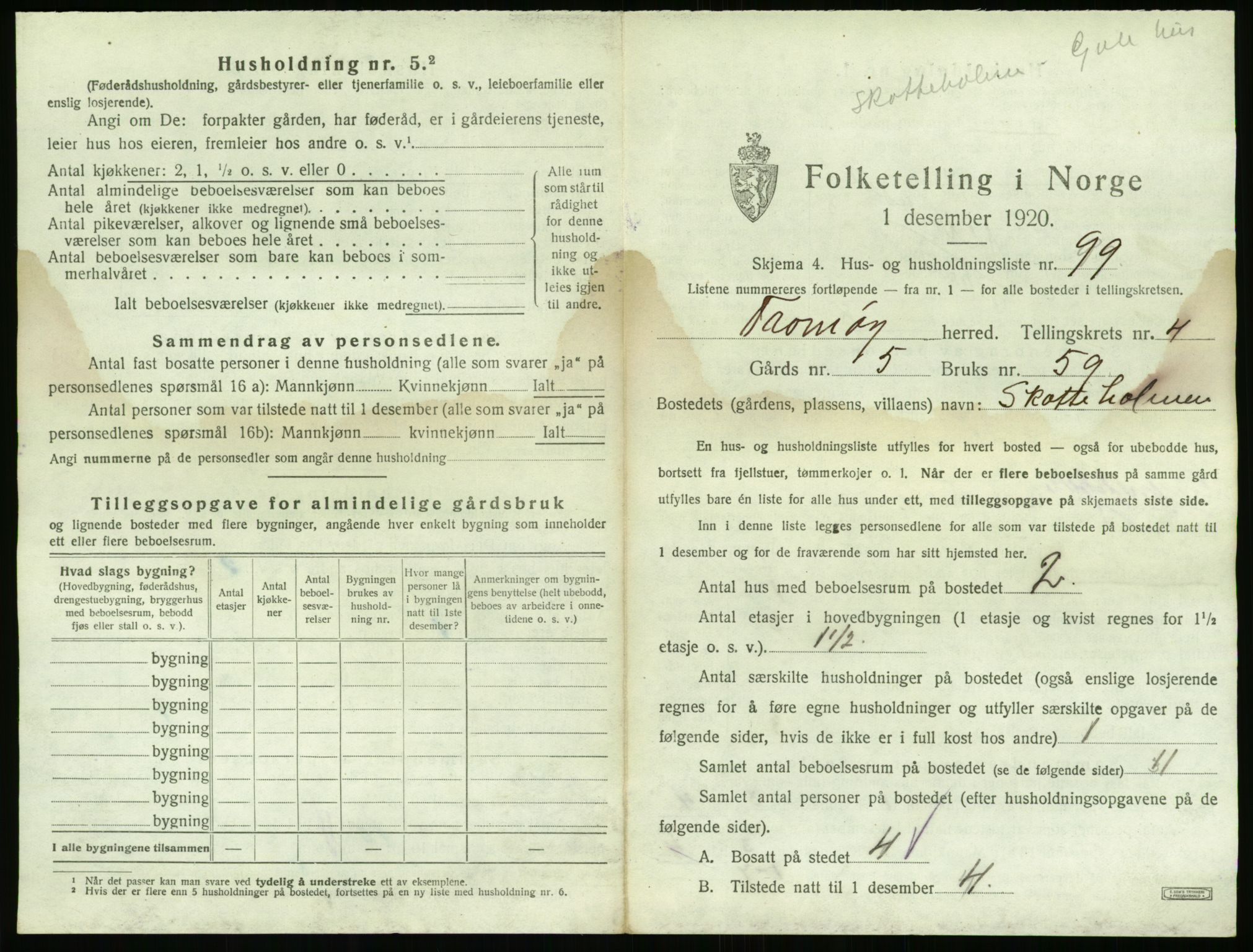 SAK, 1920 census for Tromøy, 1920, p. 529