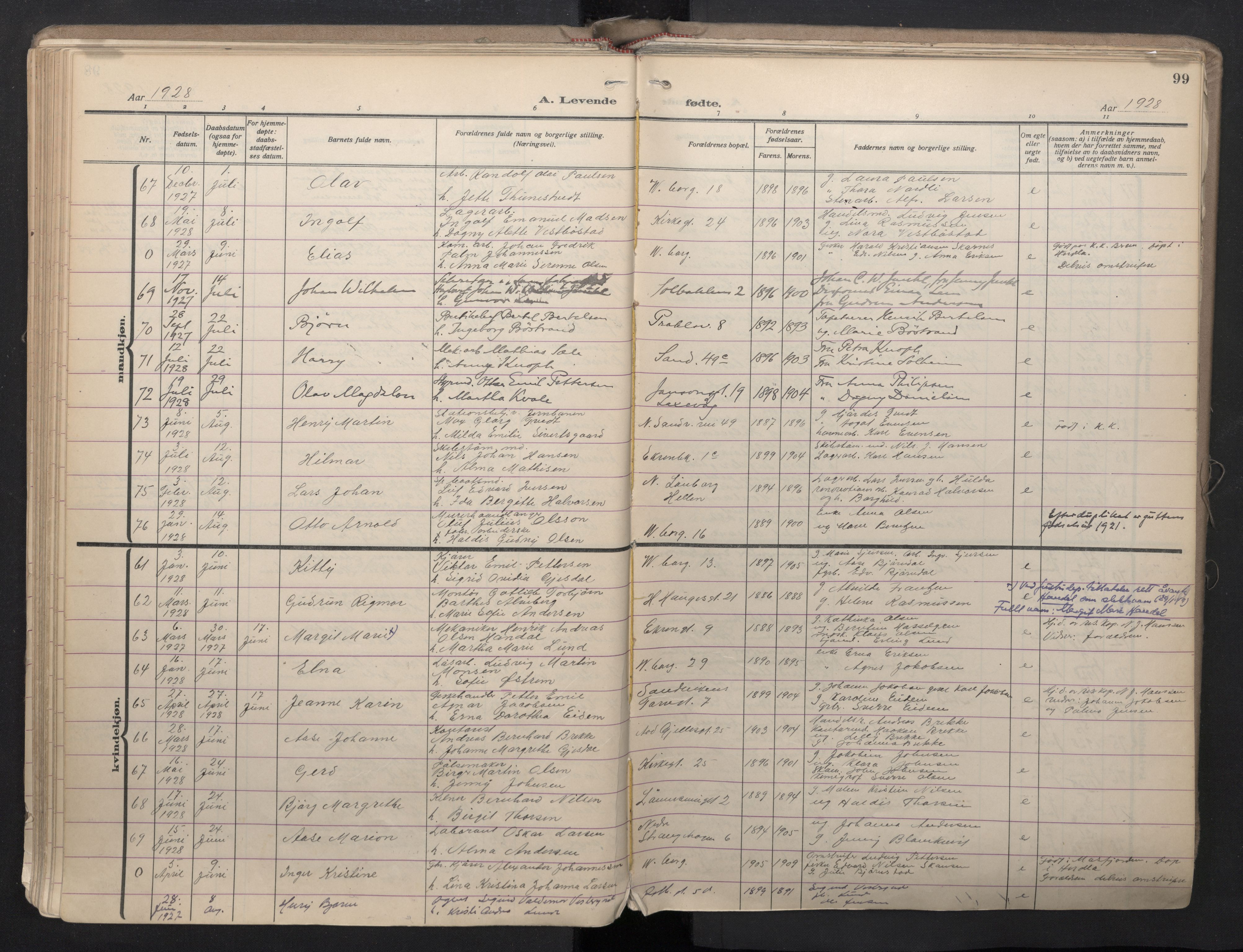 Sandviken Sokneprestembete, AV/SAB-A-77601/H/Ha/L0008: Parish register (official) no. B 5, 1924-1944, p. 99