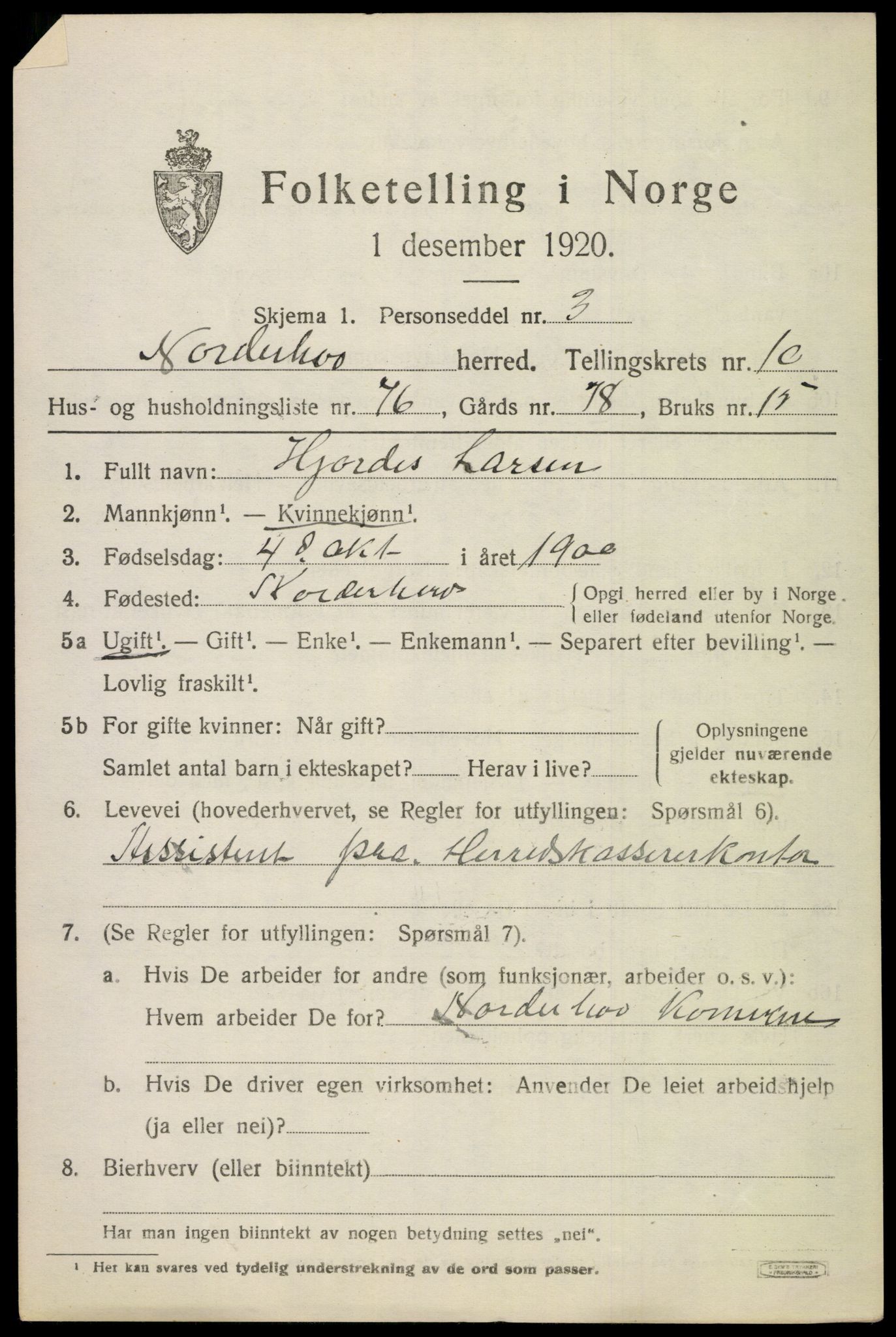 SAKO, 1920 census for Norderhov, 1920, p. 12880