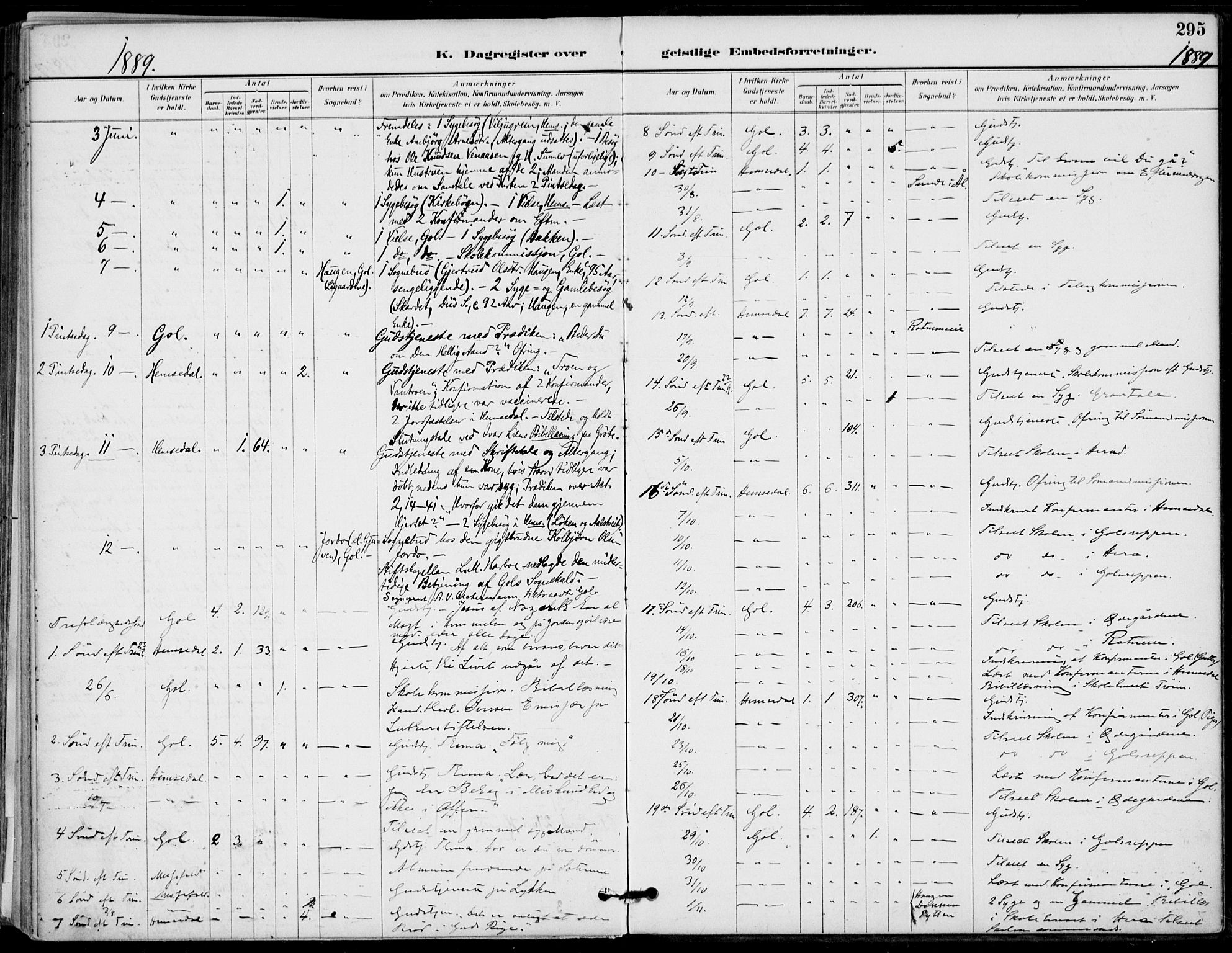 Gol kirkebøker, AV/SAKO-A-226/F/Fa/L0005: Parish register (official) no. I 5, 1887-1900, p. 295