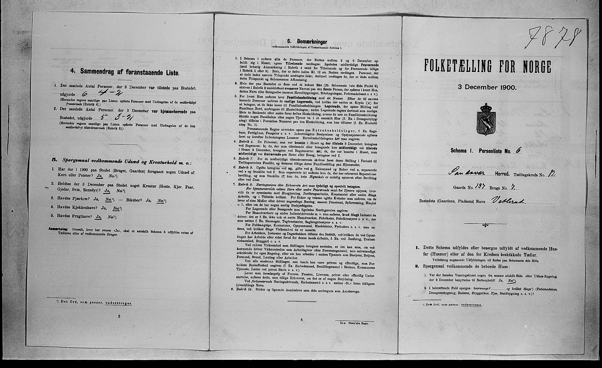 RA, 1900 census for Sandsvær, 1900, p. 1710