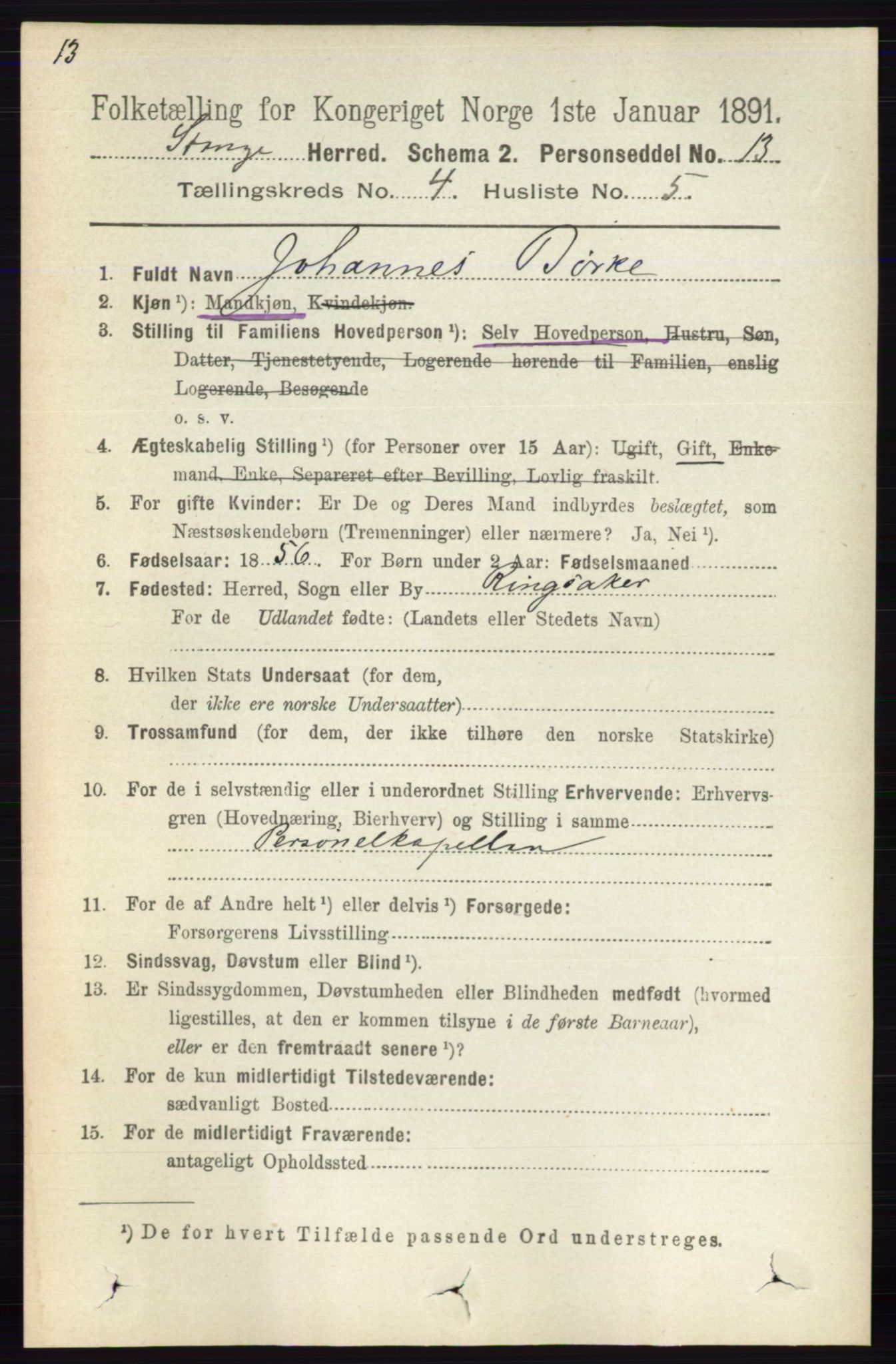 RA, 1891 census for 0417 Stange, 1891, p. 2380