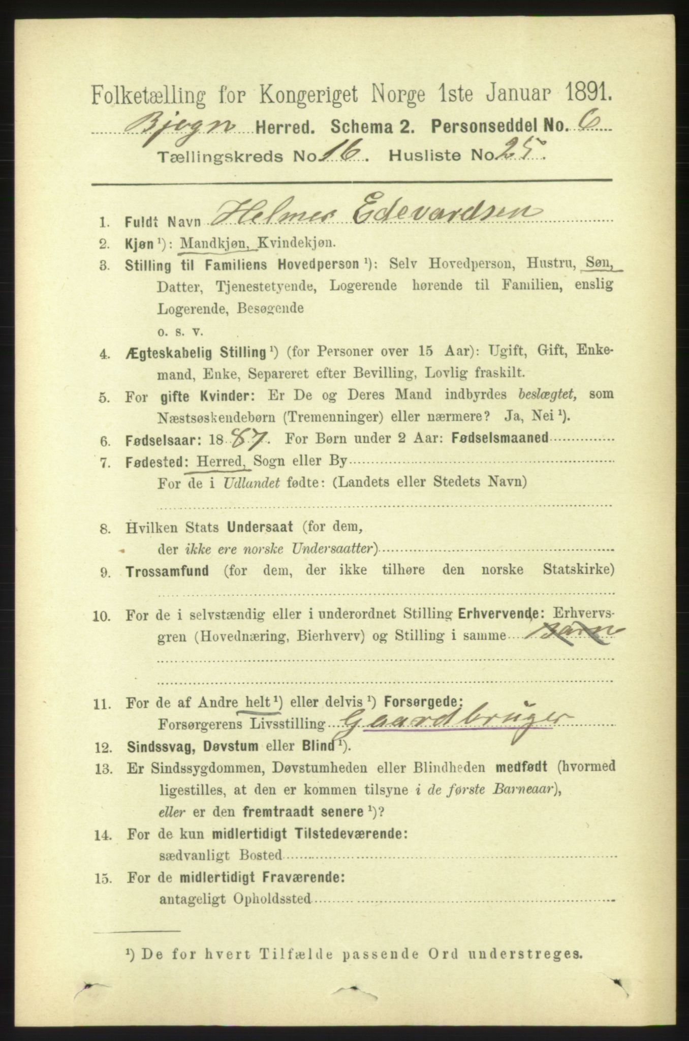 RA, 1891 census for 1627 Bjugn, 1891, p. 4584