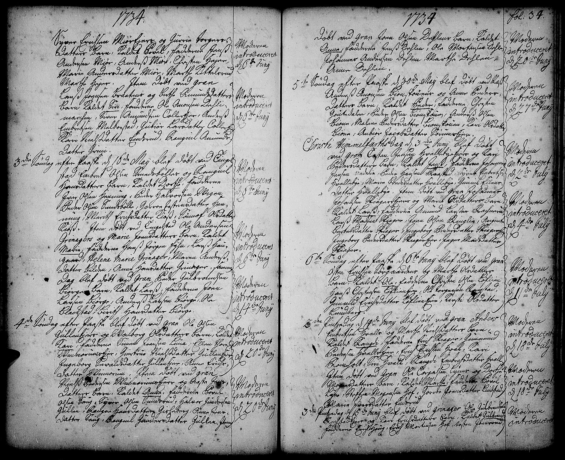 Gran prestekontor, AV/SAH-PREST-112/H/Ha/Haa/L0002: Parish register (official) no. 2, 1732-1744, p. 34