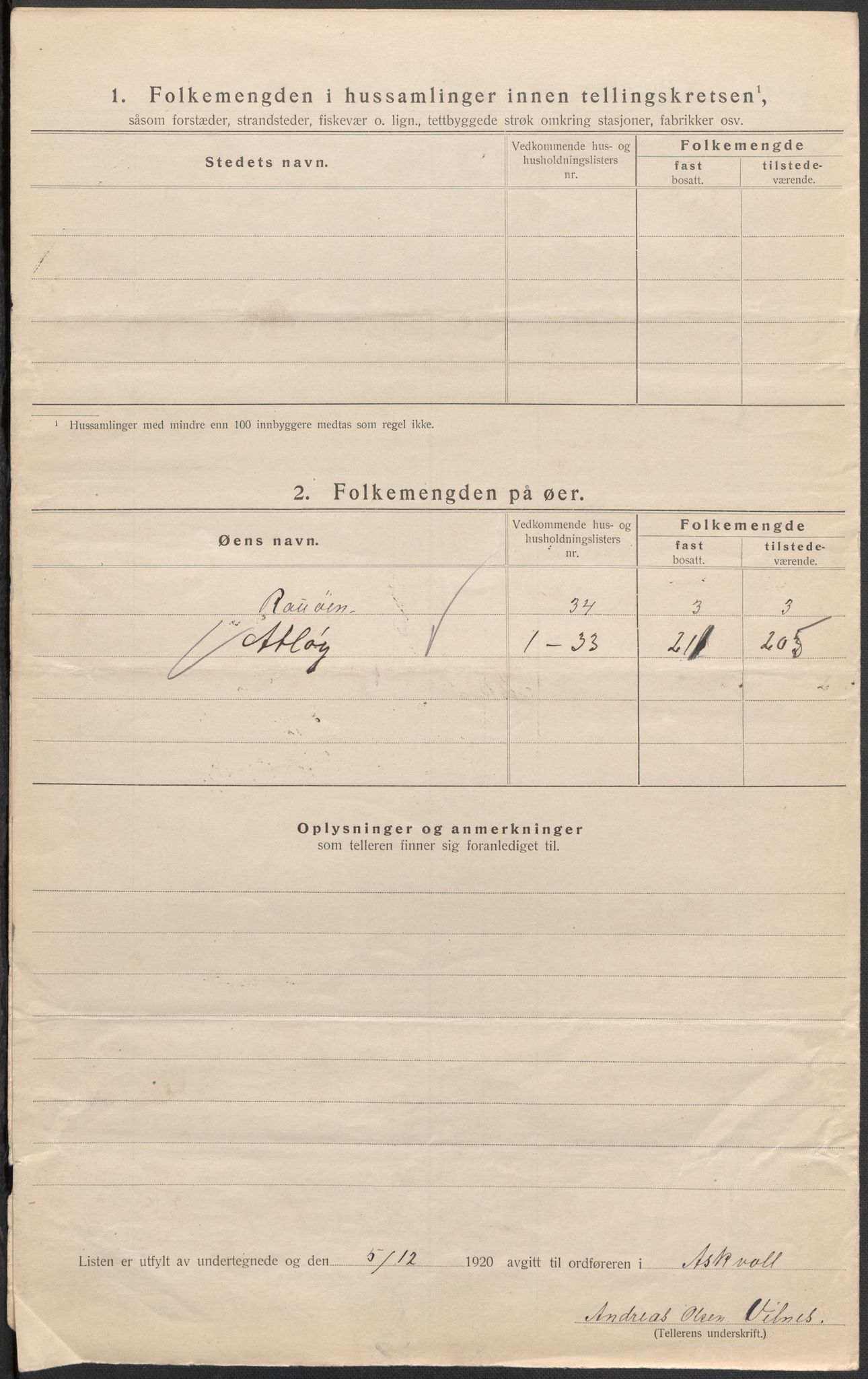 SAB, 1920 census for Askvoll, 1920, p. 61