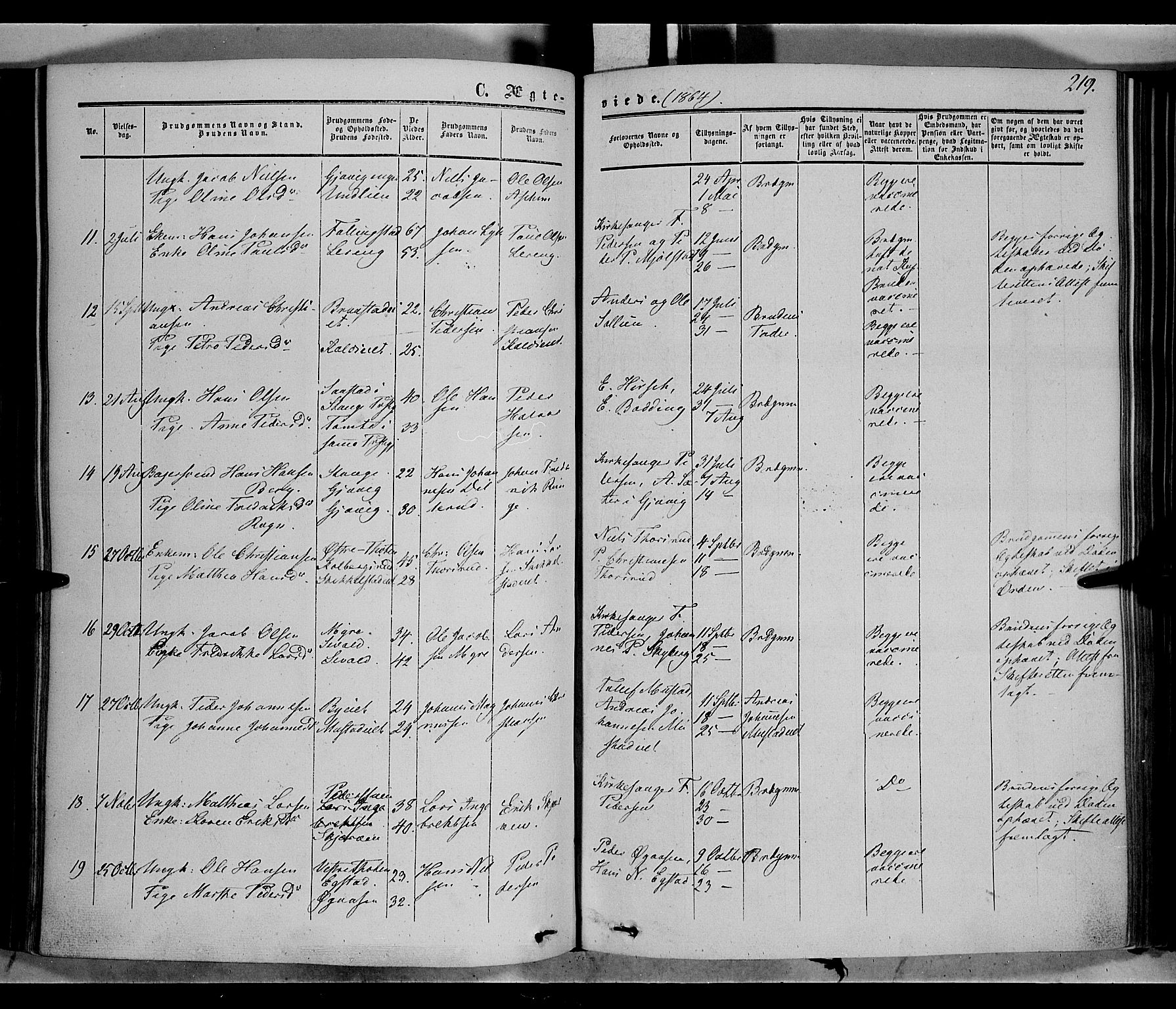 Vardal prestekontor, SAH/PREST-100/H/Ha/Haa/L0006: Parish register (official) no. 6, 1854-1866, p. 219