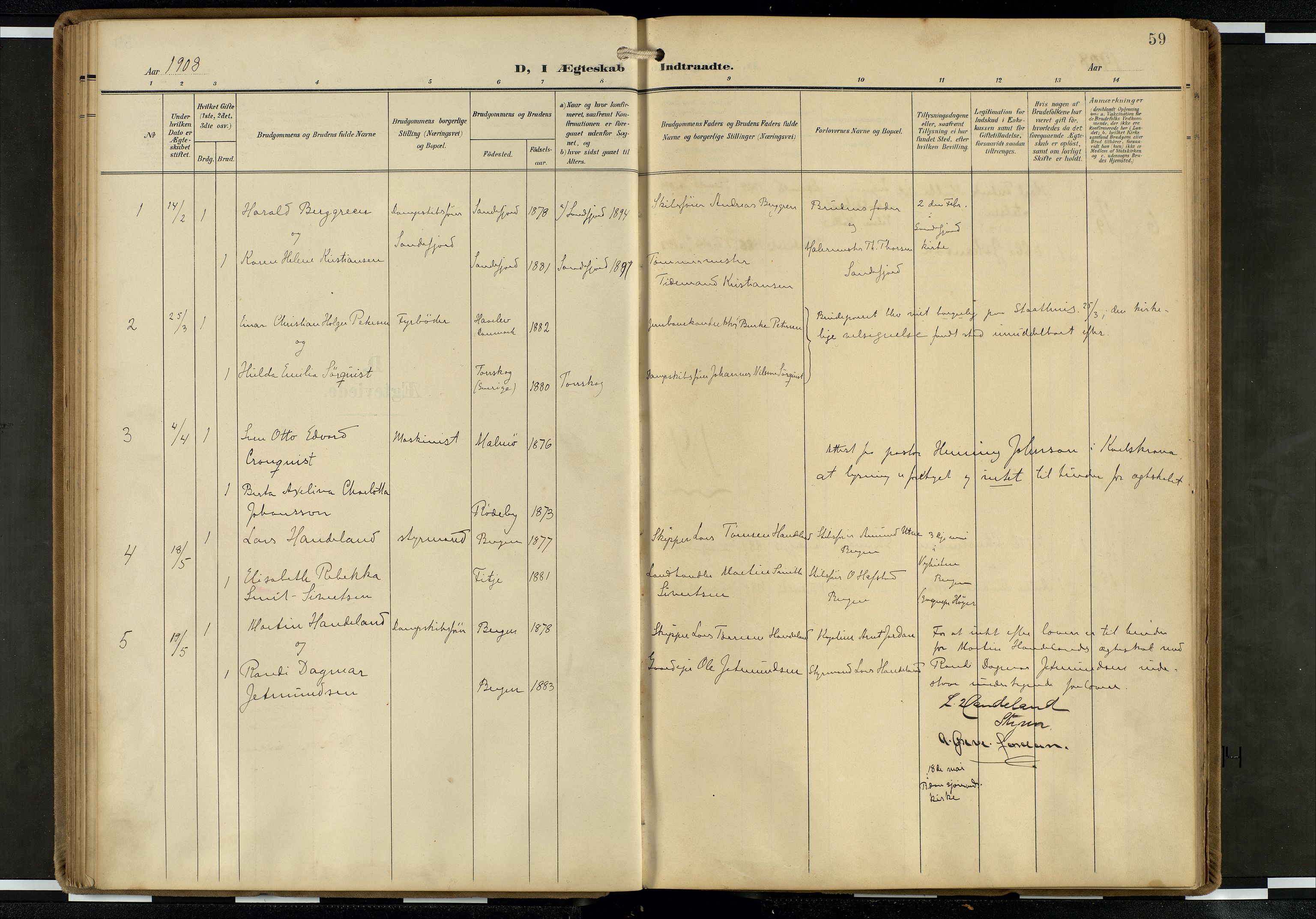 Den norske sjømannsmisjon i utlandet/Hollandske havner (Amsterdam-Rotterdam-Europort), AV/SAB-SAB/PA-0106/H/Ha/Haa/L0003: Parish register (official) no. A 3, 1908-1927, p. 58b-59a