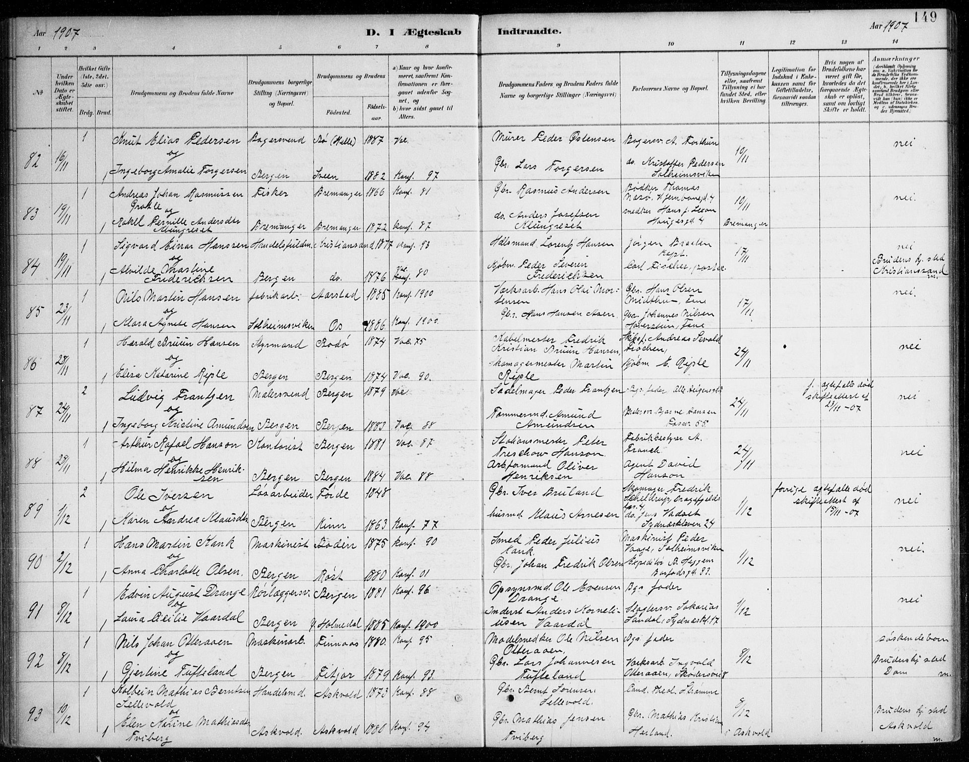 Johanneskirken sokneprestembete, AV/SAB-A-76001/H/Haa/L0012: Parish register (official) no. D 1, 1885-1912, p. 149