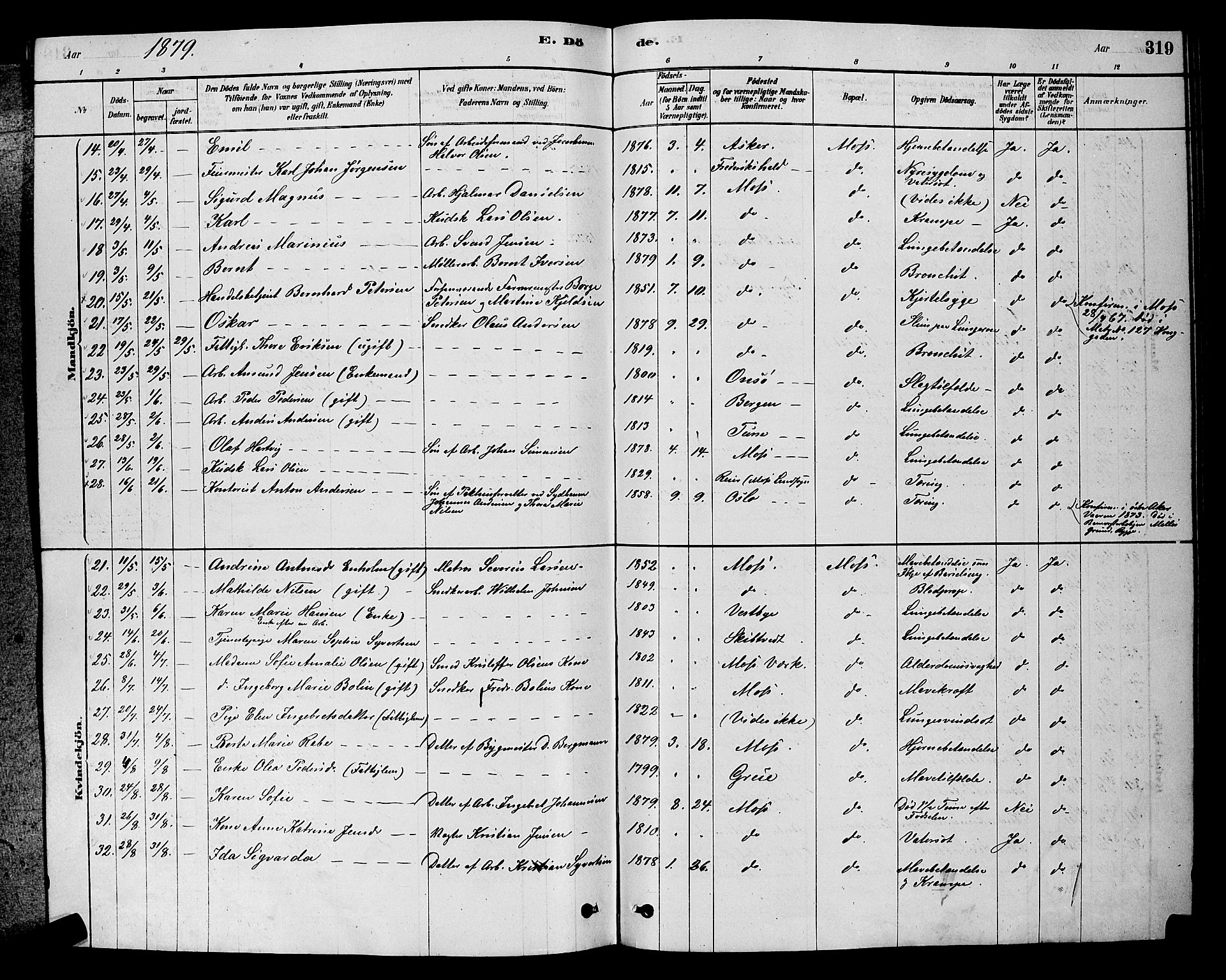 Moss prestekontor Kirkebøker, AV/SAO-A-2003/G/Ga/L0005: Parish register (copy) no. I 5, 1878-1888, p. 319