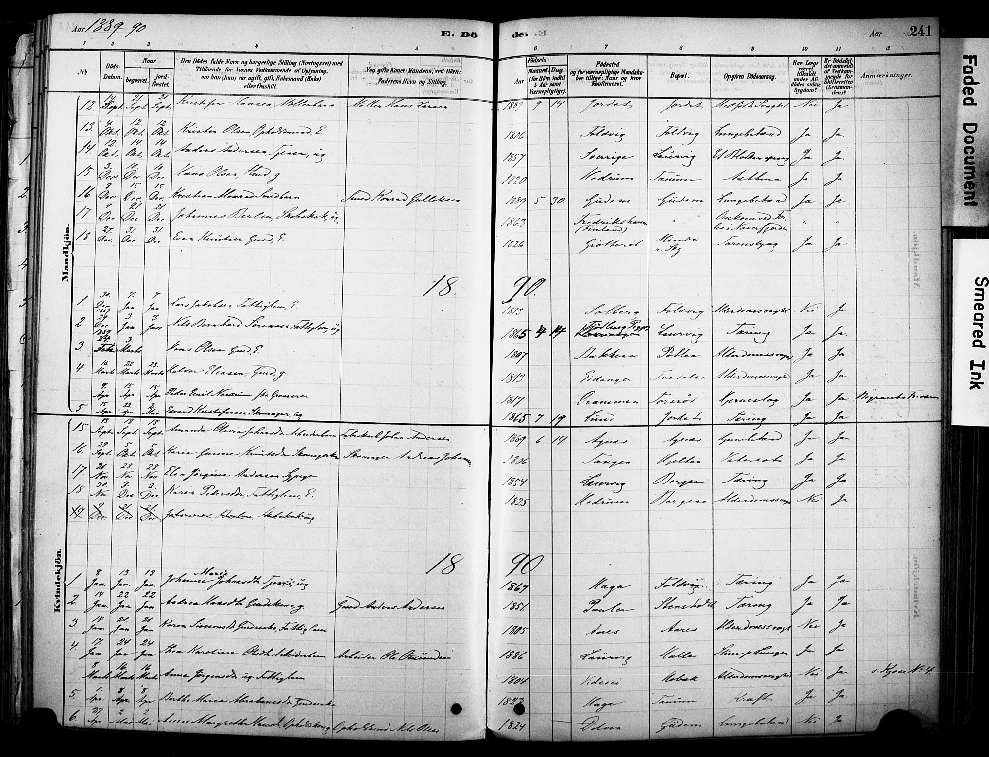 Brunlanes kirkebøker, AV/SAKO-A-342/F/Fc/L0001: Parish register (official) no. III 1, 1878-1899, p. 241