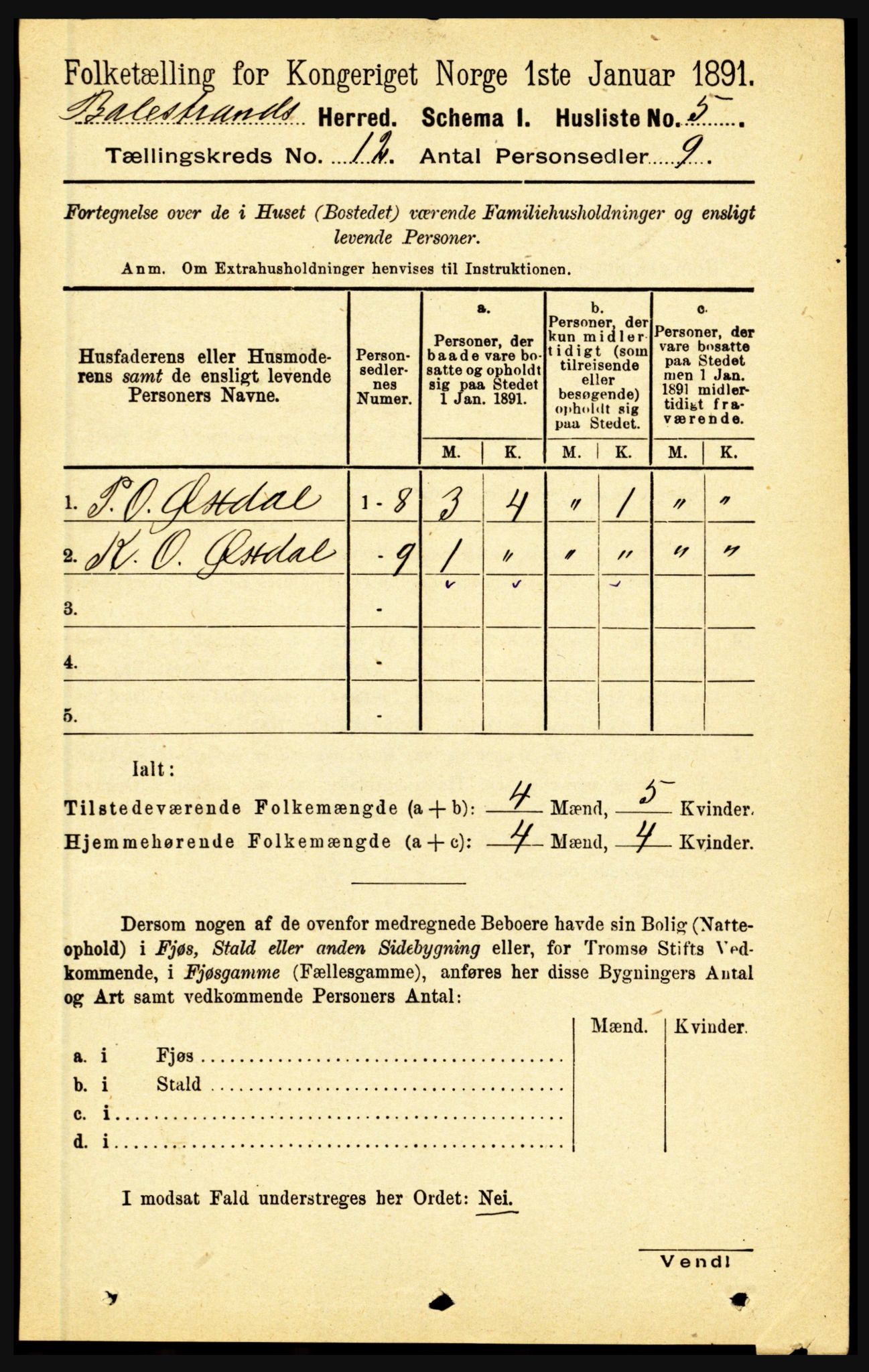 RA, 1891 census for 1418 Balestrand, 1891, p. 2777