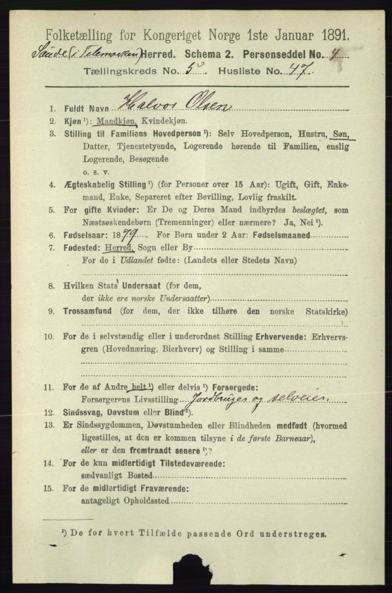 RA, 1891 census for 0822 Sauherad, 1891, p. 1669