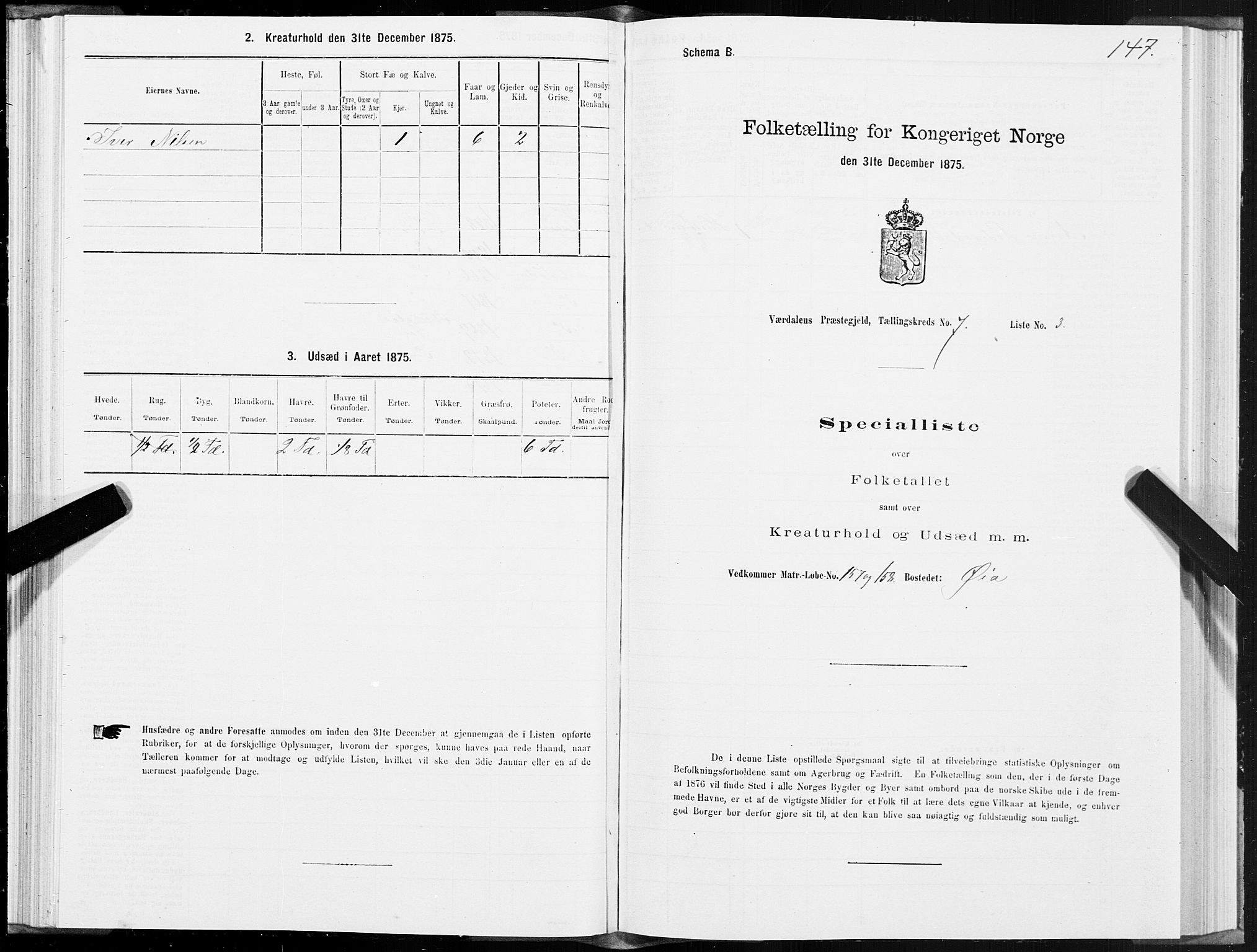 SAT, 1875 census for 1721P Verdal, 1875, p. 4147