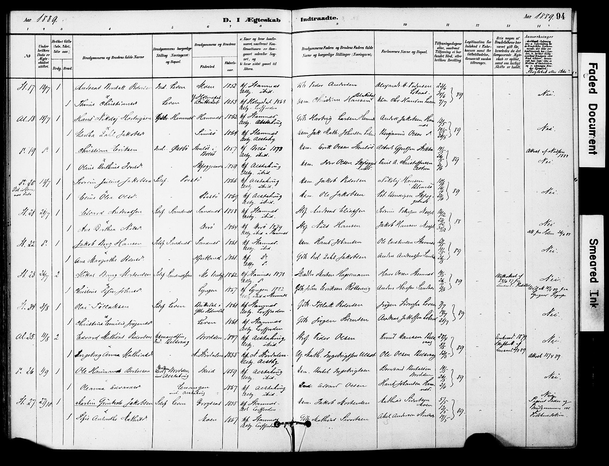 Ministerialprotokoller, klokkerbøker og fødselsregistre - Nordland, AV/SAT-A-1459/830/L0450: Parish register (official) no. 830A14, 1879-1896, p. 94