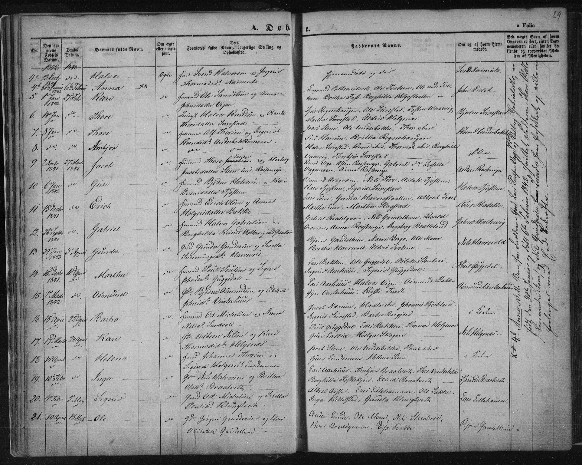 Suldal sokneprestkontor, SAST/A-101845/01/IV/L0008: Parish register (official) no. A 8, 1836-1853, p. 24