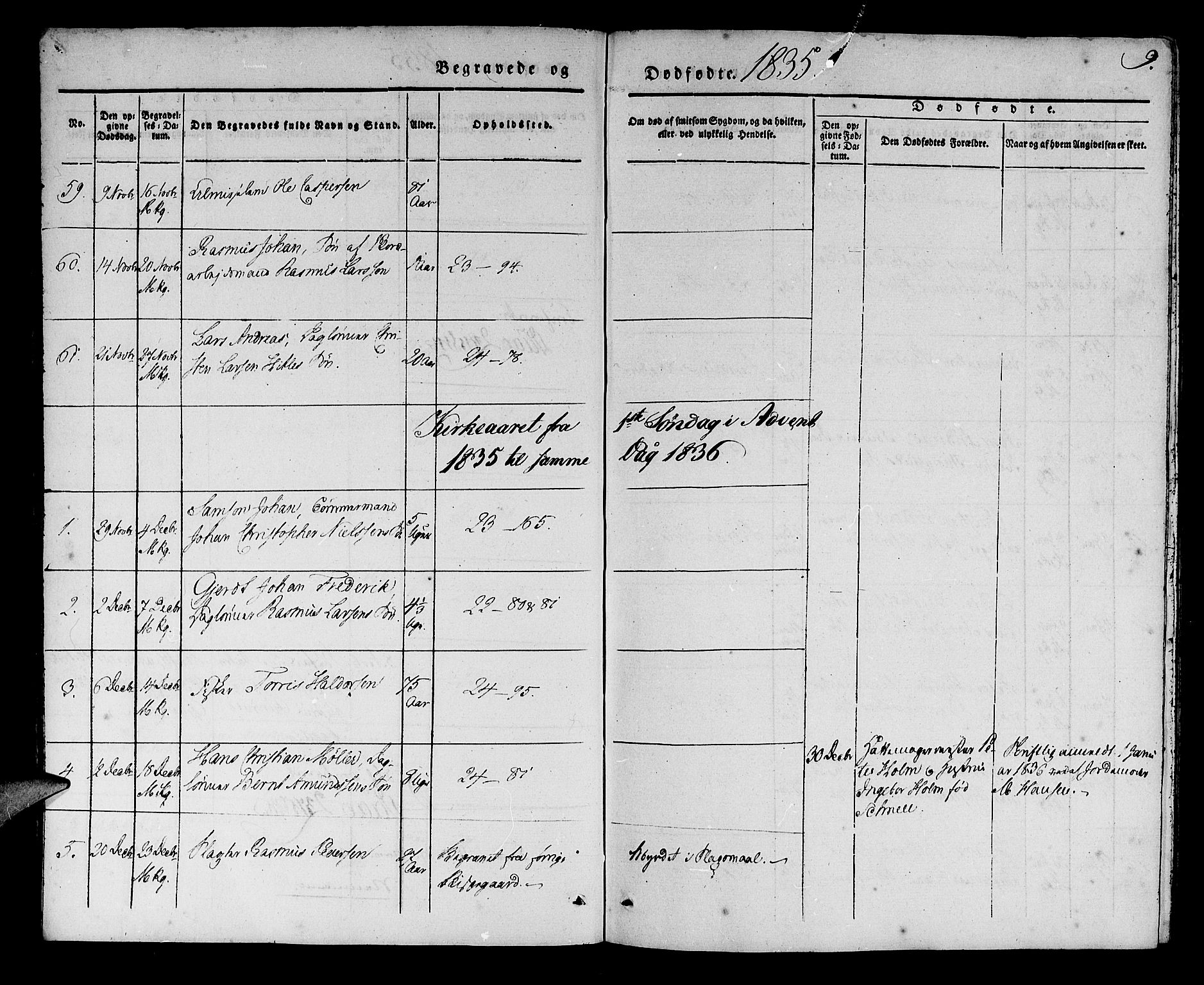 Korskirken sokneprestembete, SAB/A-76101/H/Haa/L0043: Parish register (official) no. E 1, 1834-1848, p. 9