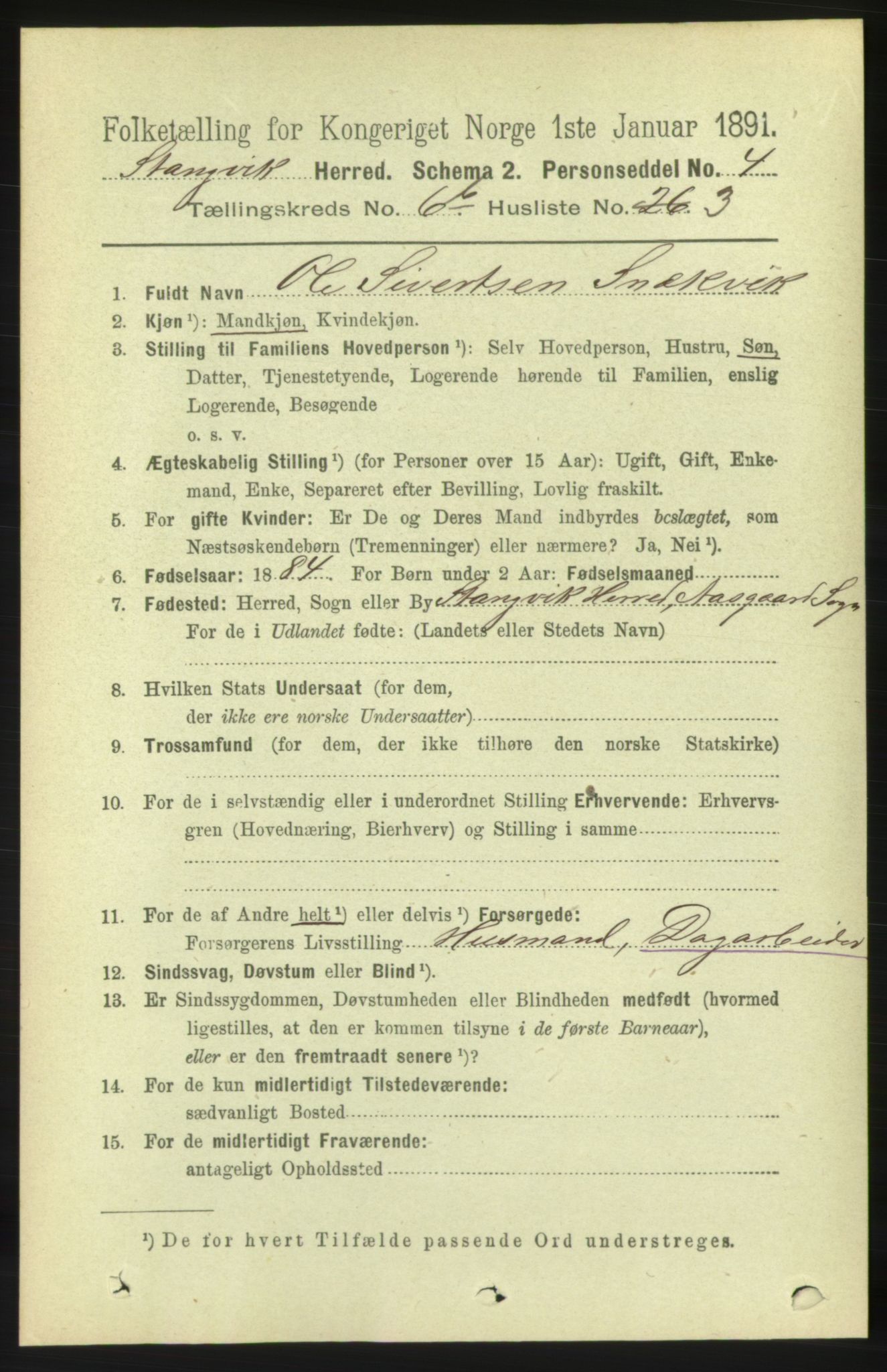 RA, 1891 census for 1564 Stangvik, 1891, p. 2965