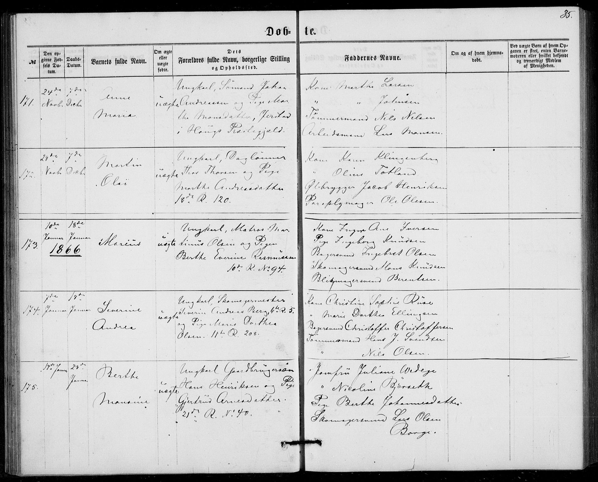 Fødselsstiftelsens sokneprestembete, ført av overlegen*, SAB/-: Parish register (official) no. A 1, 1863-1883, p. 35