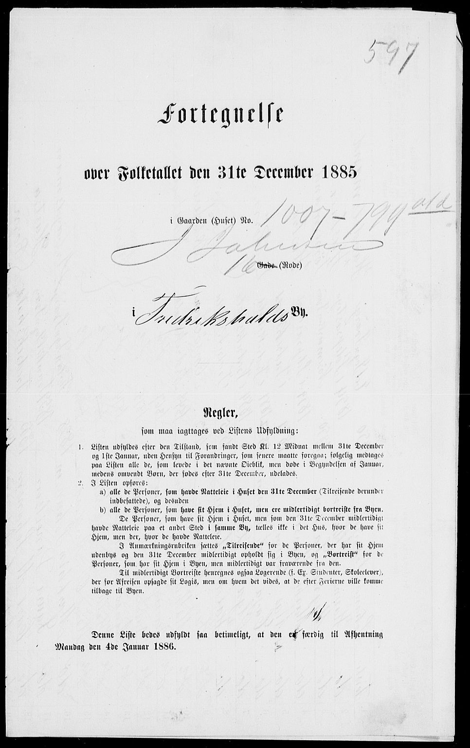 RA, 1885 census for 0101 Fredrikshald, 1885, p. 1316