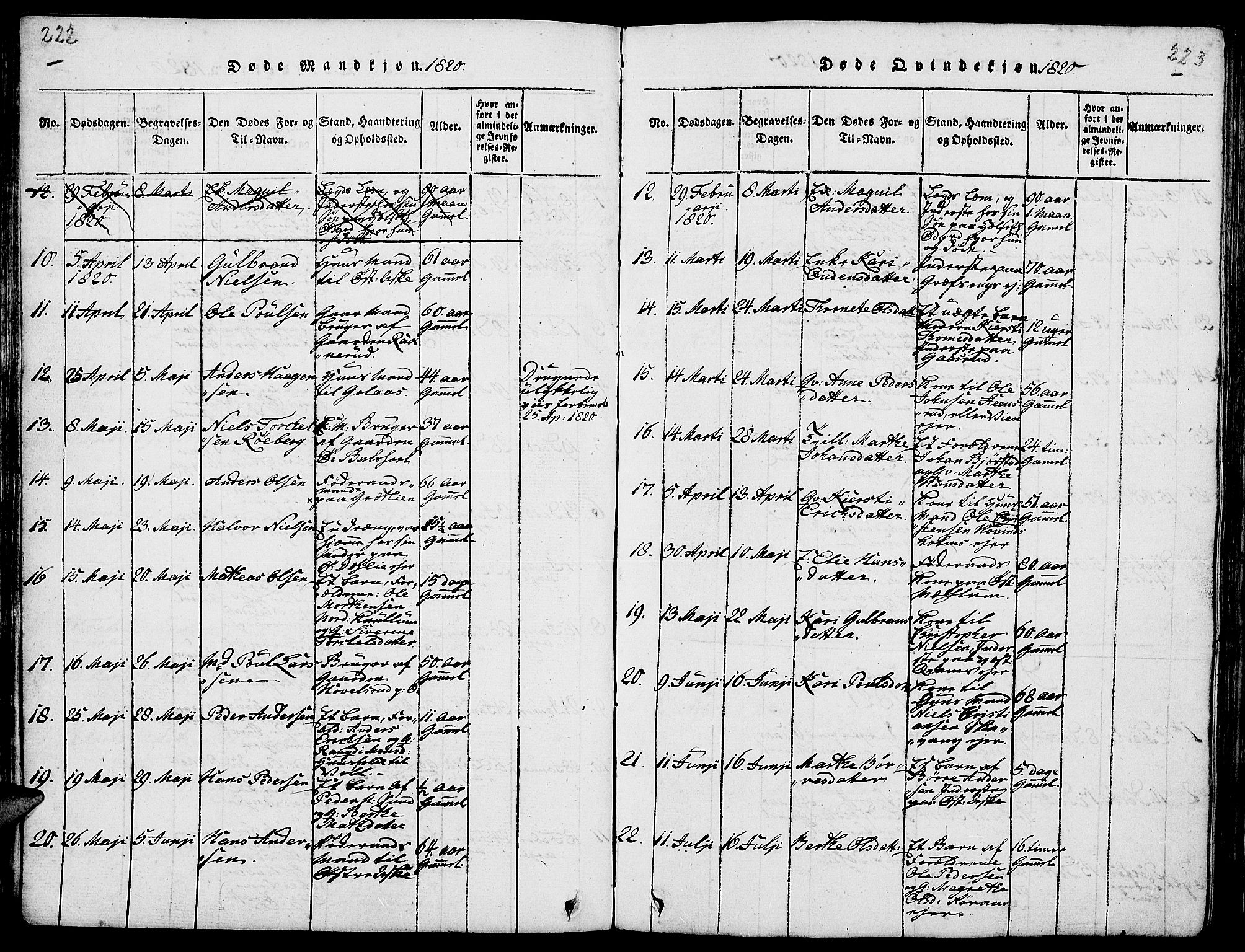 Nes prestekontor, Hedmark, SAH/PREST-020/L/La/L0003: Parish register (copy) no. 3, 1814-1831, p. 222-223