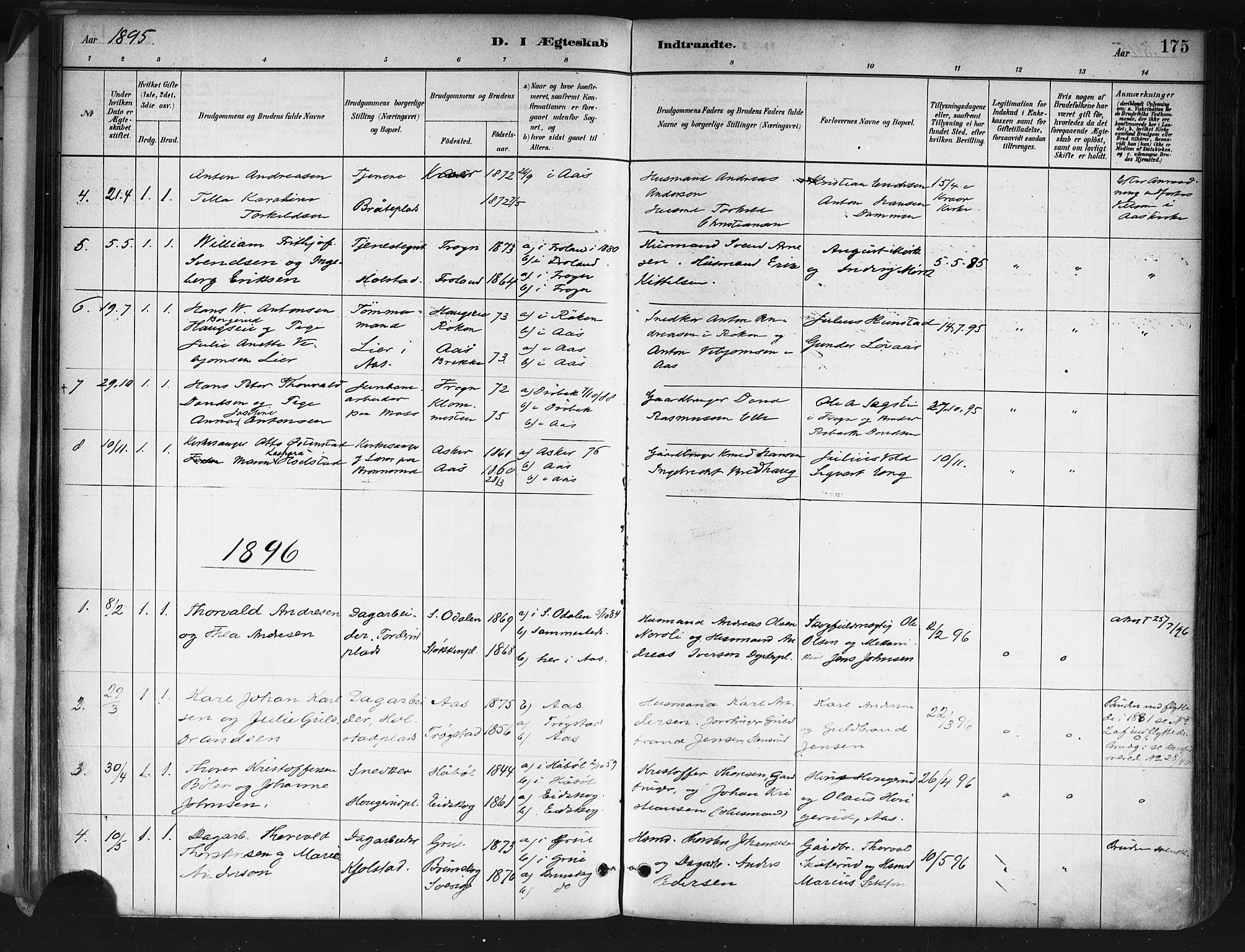 Ås prestekontor Kirkebøker, AV/SAO-A-10894/F/Fa/L0009: Parish register (official) no. I 9, 1881-1900, p. 175