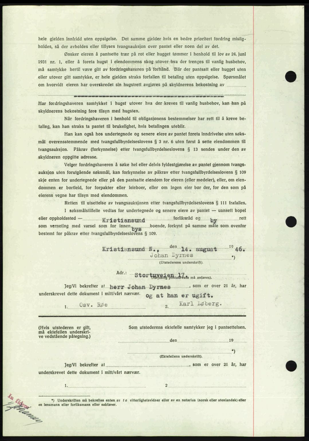 Kristiansund byfogd, AV/SAT-A-4587/A/27: Mortgage book no. 40, 1946-1946, Diary no: : 1098/1946