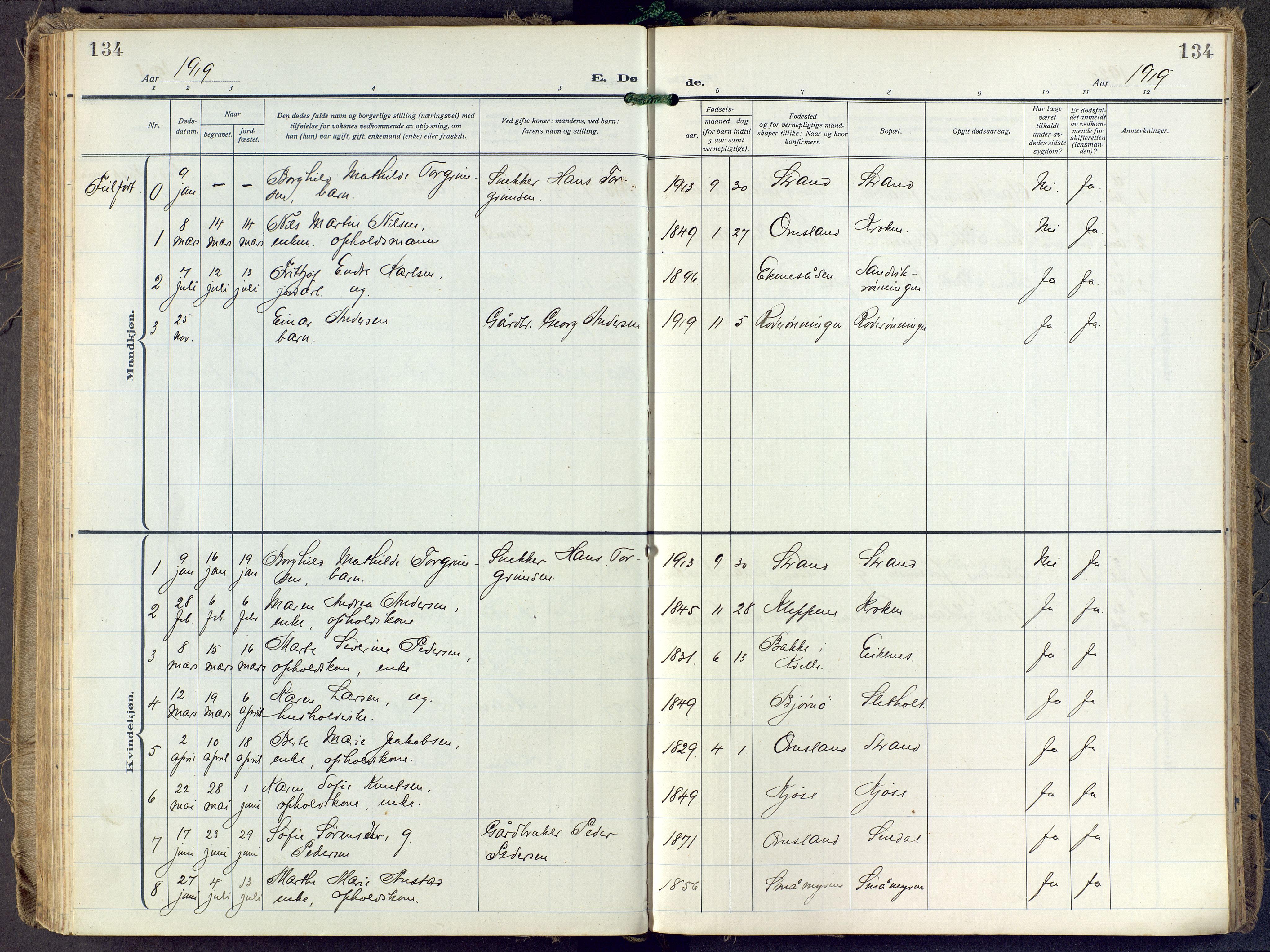 Brunlanes kirkebøker, SAKO/A-342/F/Fd/L0002: Parish register (official) no. IV 2, 1918-1958, p. 134