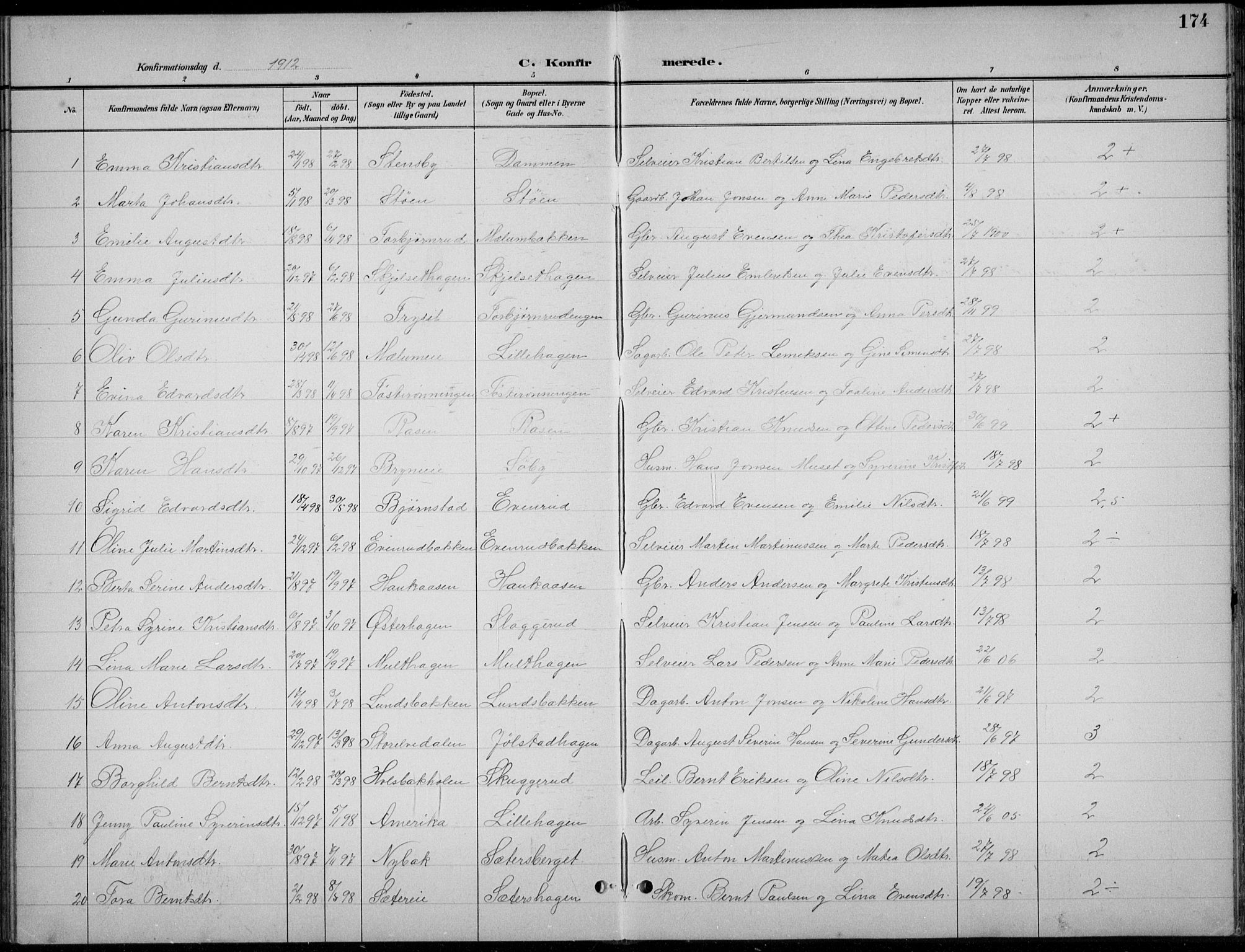 Romedal prestekontor, AV/SAH-PREST-004/L/L0013: Parish register (copy) no. 13, 1896-1937, p. 174