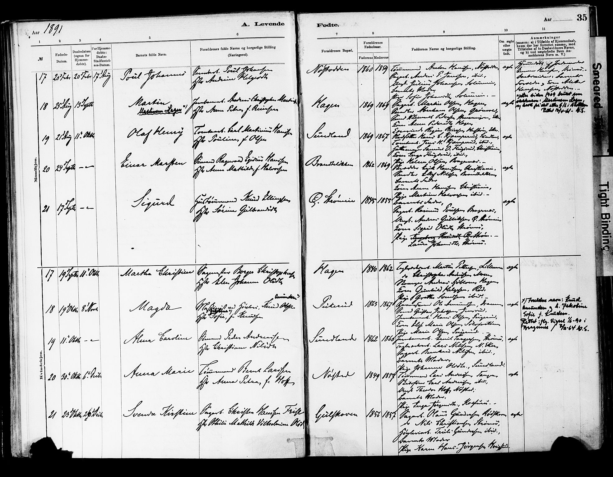 Strømsgodset kirkebøker, AV/SAKO-A-324/F/Fa/L0001: Parish register (official) no. 1, 1885-1909, p. 35