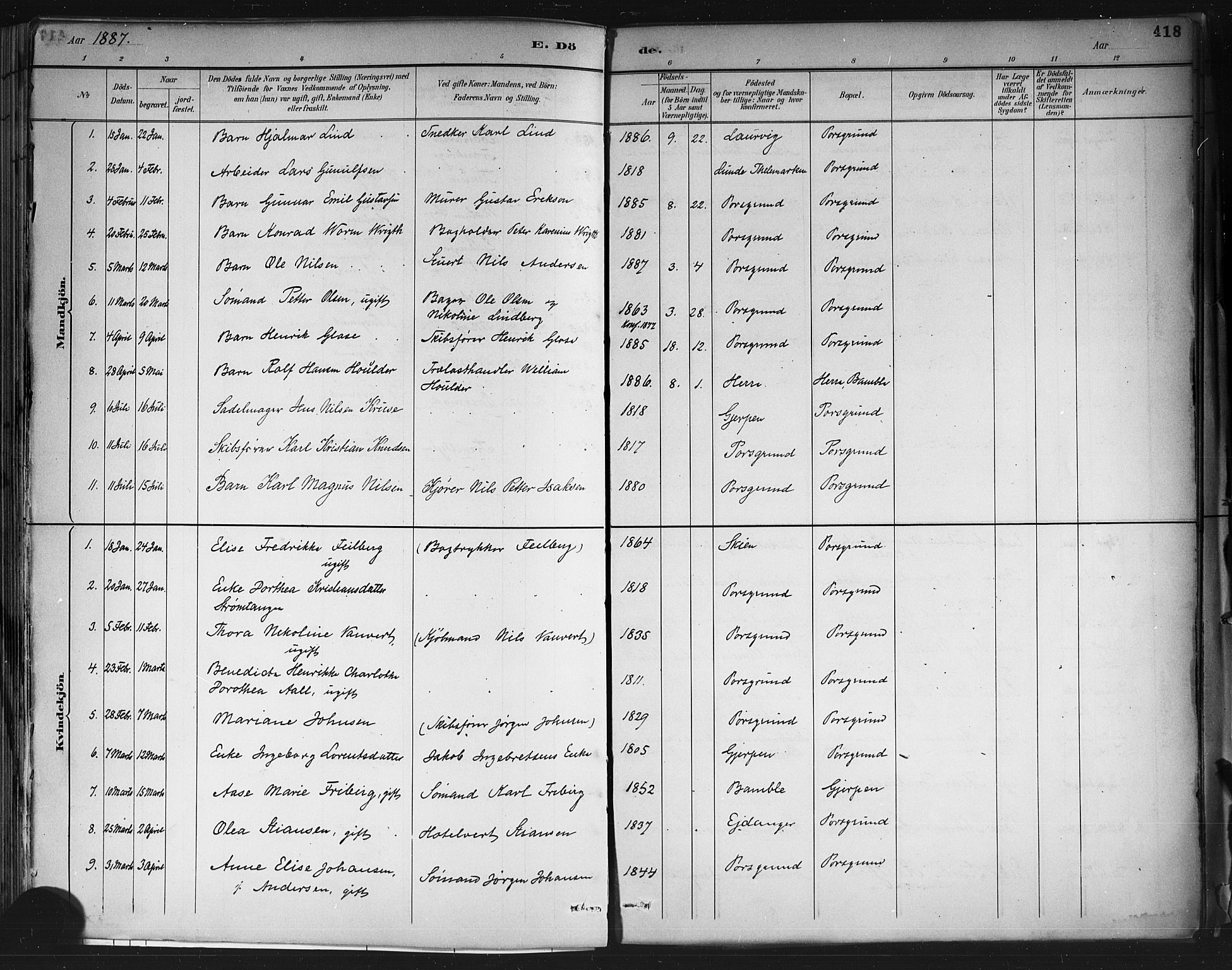 Porsgrunn kirkebøker , AV/SAKO-A-104/G/Gb/L0005: Parish register (copy) no. II 5, 1883-1915, p. 418