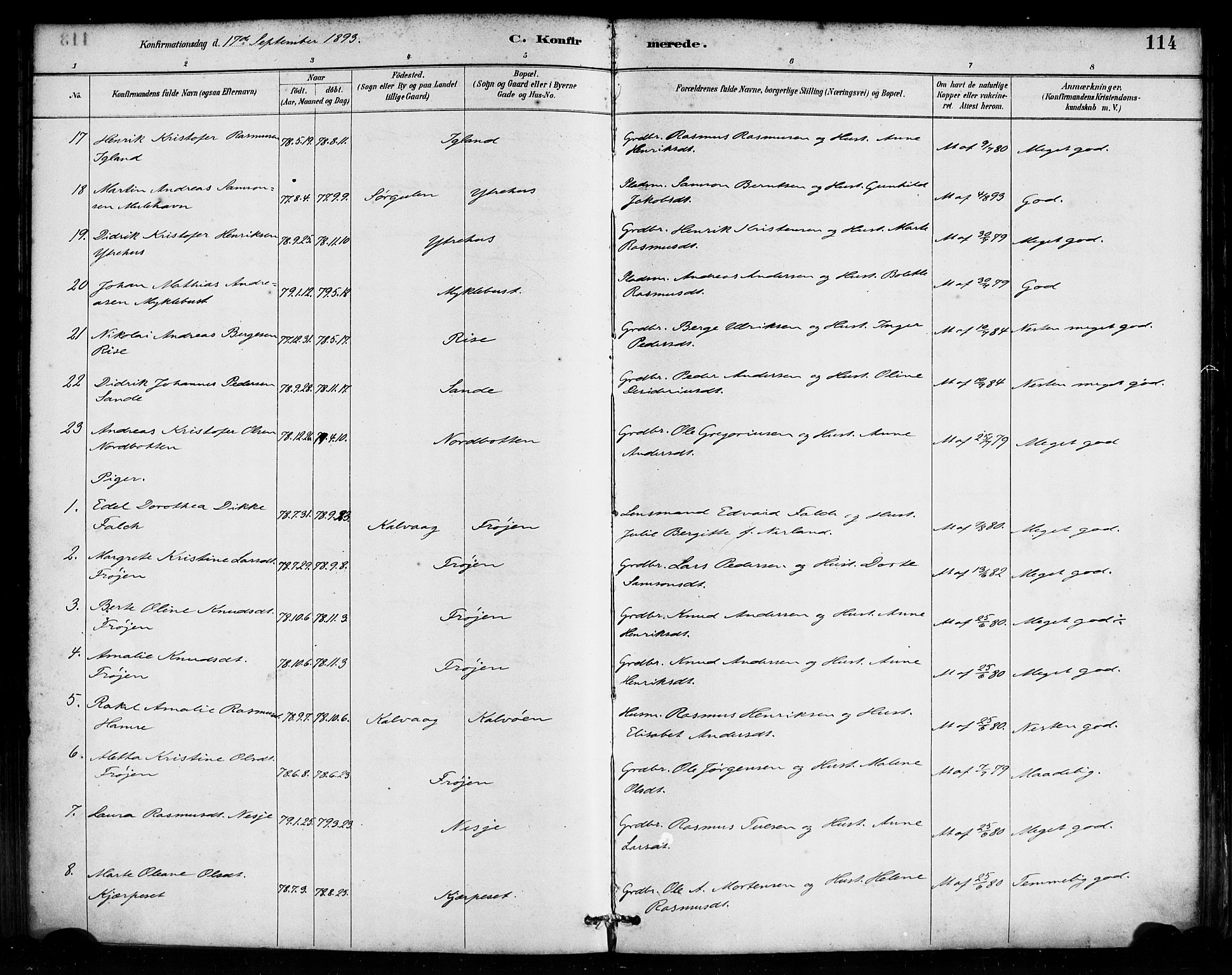 Bremanger sokneprestembete, AV/SAB-A-82201/H/Haa/Haab/L0001: Parish register (official) no. B 1, 1884-1895, p. 114