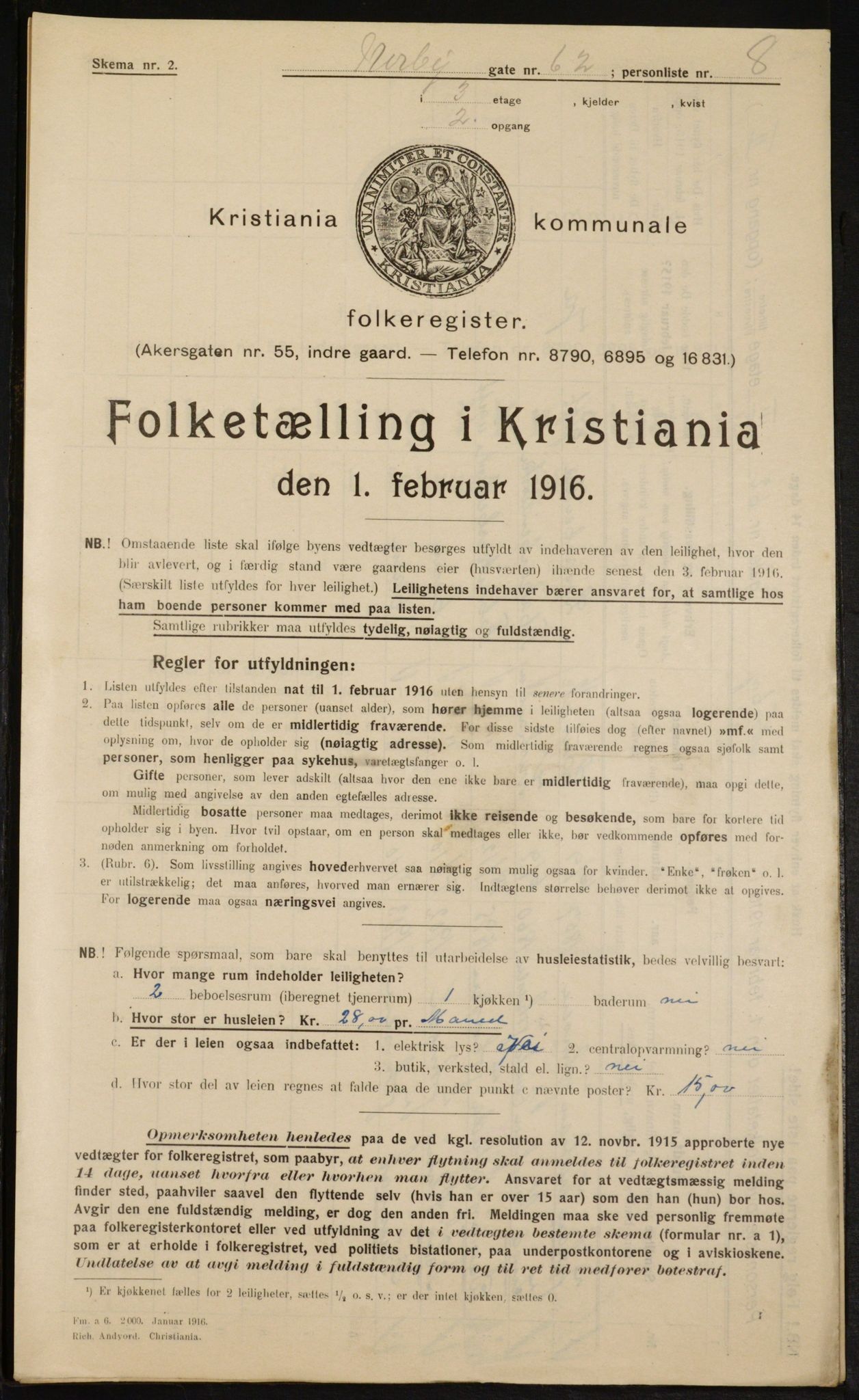 OBA, Municipal Census 1916 for Kristiania, 1916, p. 73885