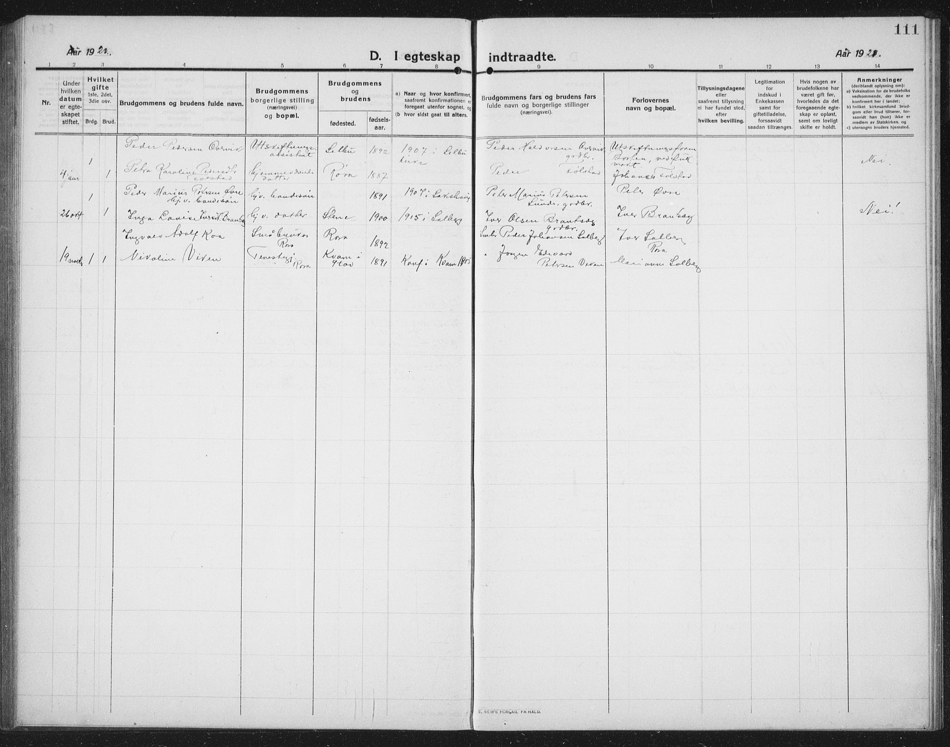 Ministerialprotokoller, klokkerbøker og fødselsregistre - Nord-Trøndelag, AV/SAT-A-1458/731/L0312: Parish register (copy) no. 731C03, 1911-1935, p. 111