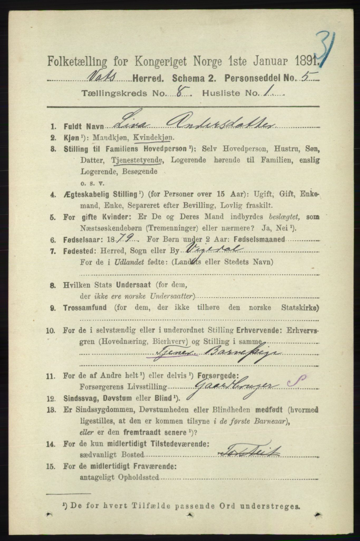 RA, 1891 census for 1155 Vats, 1891, p. 1337