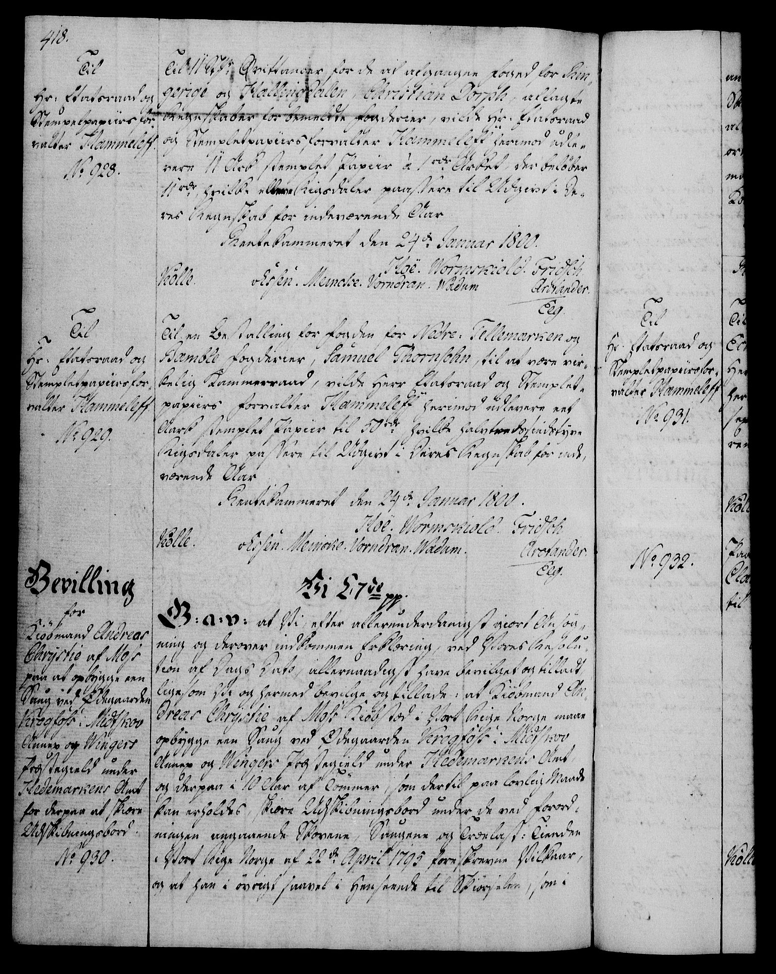 Rentekammeret, Kammerkanselliet, RA/EA-3111/G/Gg/Gga/L0016: Norsk ekspedisjonsprotokoll med register (merket RK 53.16), 1794-1800, p. 418