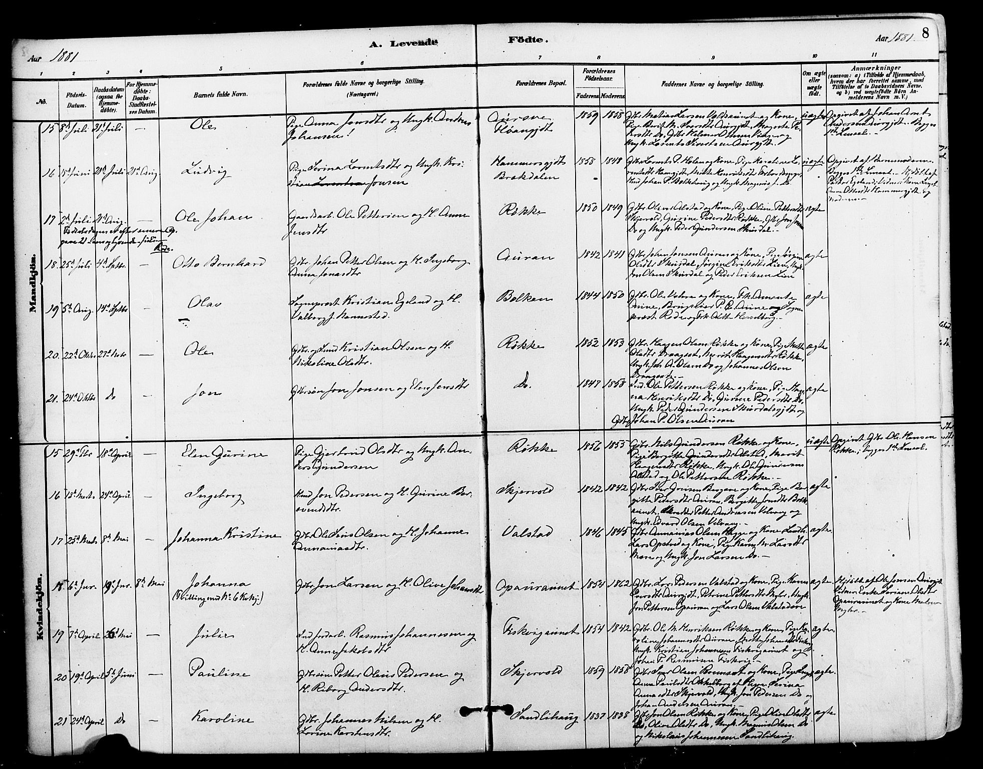 Ministerialprotokoller, klokkerbøker og fødselsregistre - Nord-Trøndelag, AV/SAT-A-1458/712/L0100: Parish register (official) no. 712A01, 1880-1900, p. 8